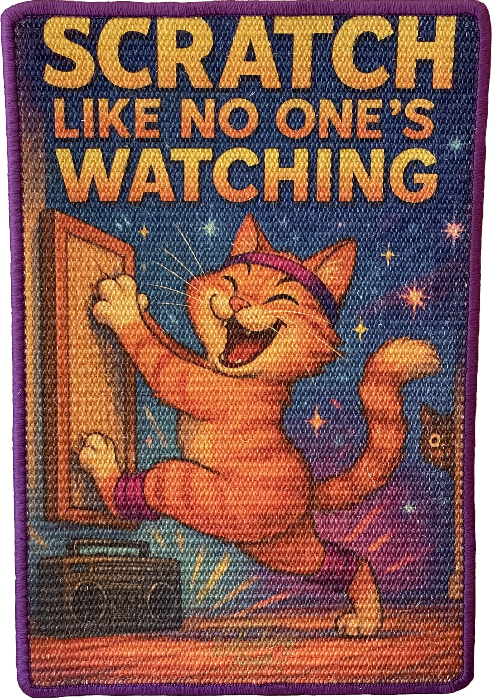 Whiskery Sour Dancing Cat Scratching Mat â€“ 40x60cm Funny Sisal Scratcher Pad with Self-Adhesive Hook & Loop Backing â€“ "Scratch Like No One's Watching" Boombox Cat Rug for Wall, Sofa or Floor