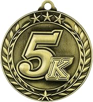Vista 2 de Express Medals 5K Run Race Walk Premio trofeo de medallas de oro con cintas para el cuello WAMG-995 - (paquete de 10)