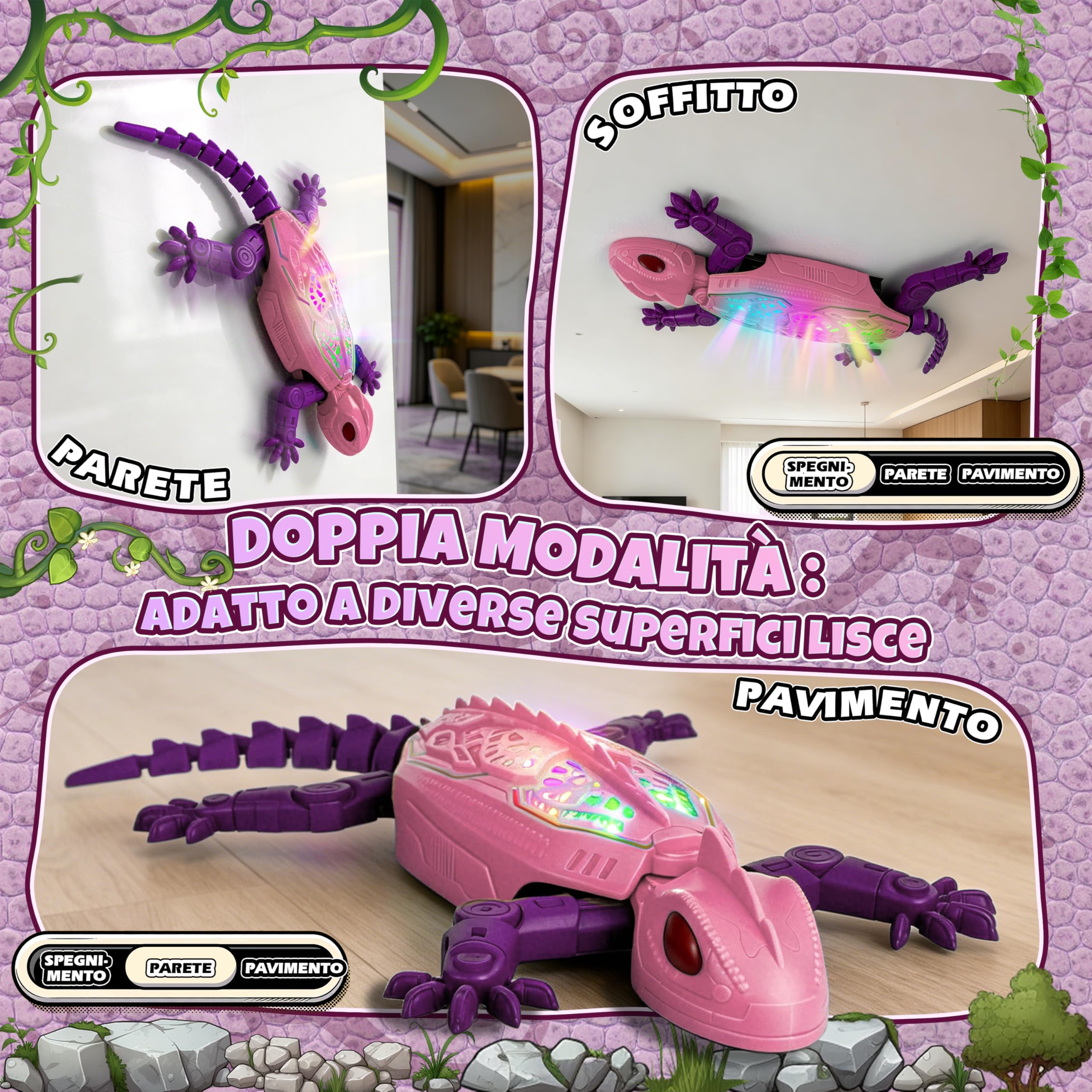 FORMIZON Geco Telecomandato con 9 Illuminazione, Lucertola Telecomandata Muro, Geco Che Si Arrampica Sui Muri, Movimenti Realistici, Regalo Interattivo Per Ragazzi E Ragazze dai 3 Anni In Su (Rosa)