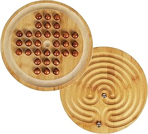 TOWO Wooden 2-in-1 Solitaire and Labyrinth Game Set