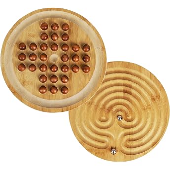 TOWO 2-in-1 Solit r Labyrinth Brettspiel aus Holz 25 cm Holzbrett mit Murmeln; Solit r und Labyrinth f rdern Balance Strategie und Konzentration f r Kinder ab 6 Jahren.
