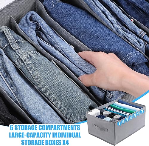 Miniatura 3 de Paquete de 6 organizadores de cajones de ropa, organizador de ropa plegable con asa, organizadores apilables de cajones de camisetas con 7 rejillas