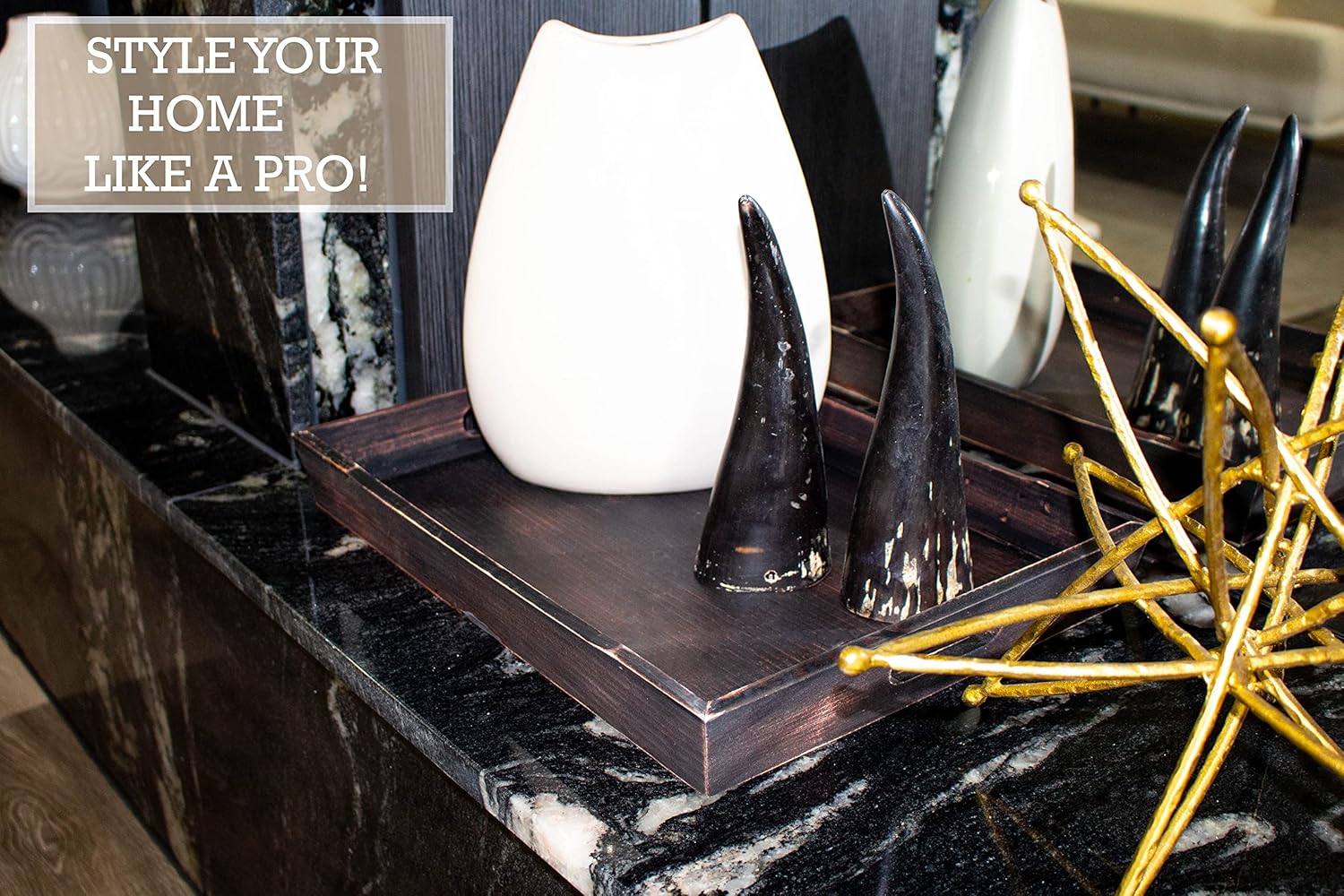 Wooden Serving Trays, Wooden Trays Set of 3 Dark Brown, Wooden Trays with Handles - Wood Serving Tray, Coffee Table Tray - Wooden Trays For Decor, Ottoman Trays - Farmhouse Trays, Wood Tray