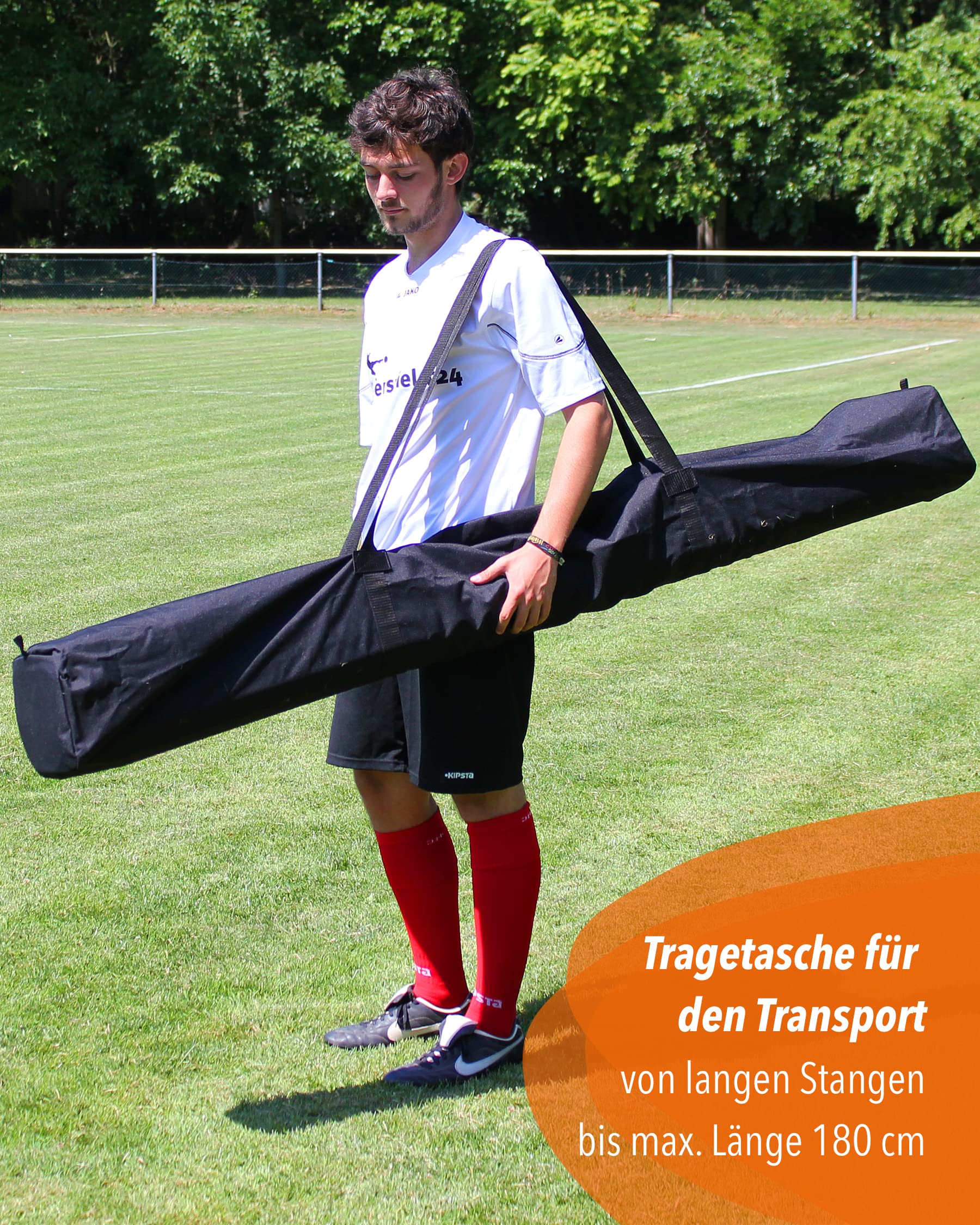 Tragetasche für Stangen bis 180 cm – schwarz, 180 × 18 × 20 cm, strapazierfähig & abwaschbar, mit Schultergurt für Training & Fahnen