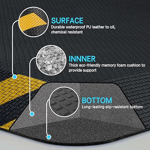 Miniatura 5 de FEATOL - Tapetes industriales antifatiga ergonómicos, de seguridad, para trabajar de pie, soporte para dolor de piernas y espalda, negro con borde