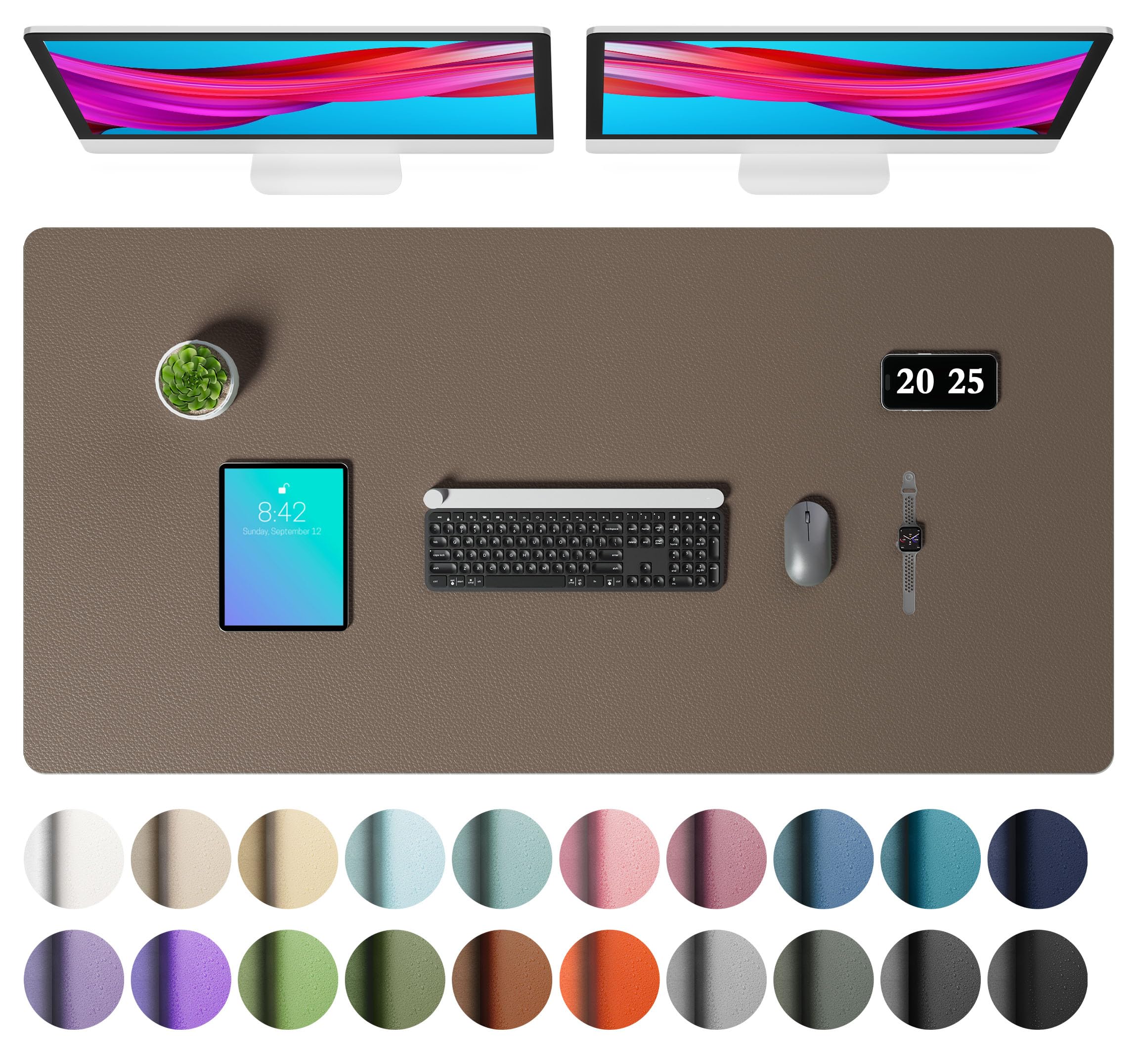 Aothia Faux Leather Desk Mat – Large Mouse Pad, Non-Slip PU Leather Blotter, Waterproof Writing Surface for Office and Home (Coffee, 47.2" x 23.6") - main product image