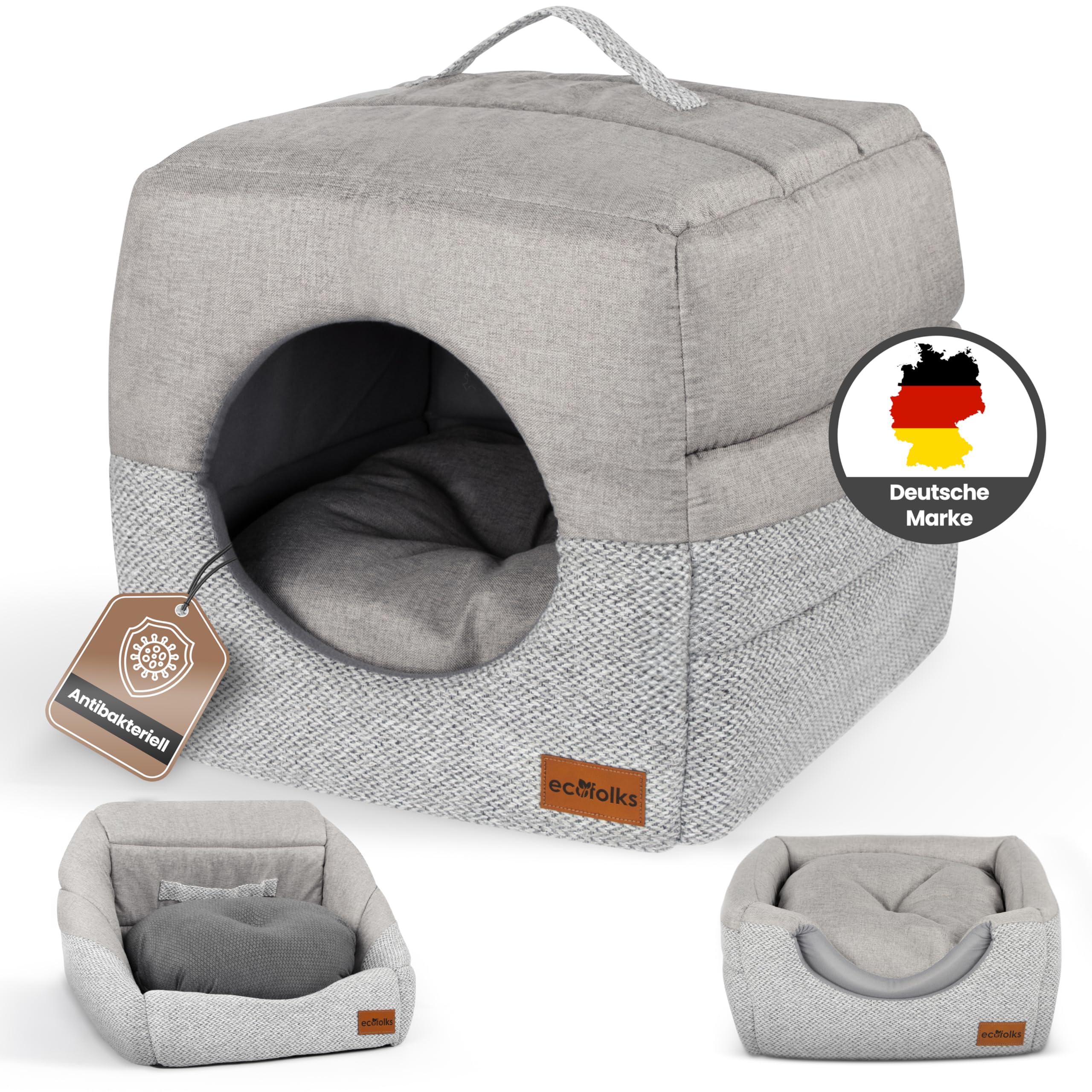3in1 antibakterielles Katzenbett, Katzenhöhle | Sofa & Kuschelbett – wandelbar, stylisch & platzsparend | Perfekt für Moderne Wohnräume