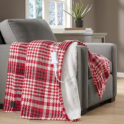 Vista 14 de Beautyrest Manta eléctrica reversible de felpa a sherpa, controlador de botón suave integrado, apagado automático, ajuste de calor múltiple, Gris