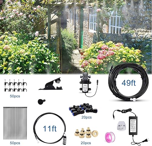 Miniatura 2 de Mornajina Sistema de refrigeración por nebulización al aire libre con kit de bomba, línea de nebulización de 49.2 pies con filtro, 20 boquillas de