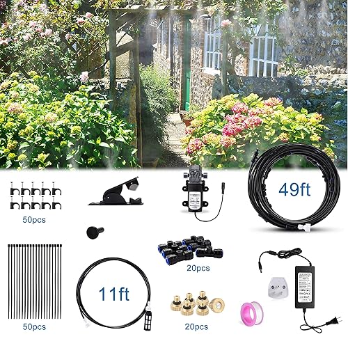 Miniatura 2 de Mornajina Sistema de refrigeración por nebulización al aire libre con kit de bomba, línea de nebulización de 49.2 pies con filtro, 20 boquillas de