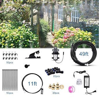 Outdoor Misting Cooling System with Pump Kit, 49.2FT(15M) Misting Line