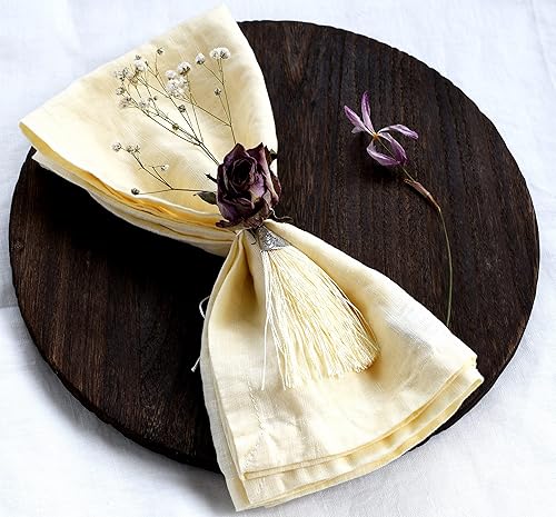 Miniatura 2 de Juego de 8 servilletas de lino 100% puro para fiestas y vacaciones, servilletas de lino amarillo claro, 20 x 20 pulgadas, gran regalo, lavables a