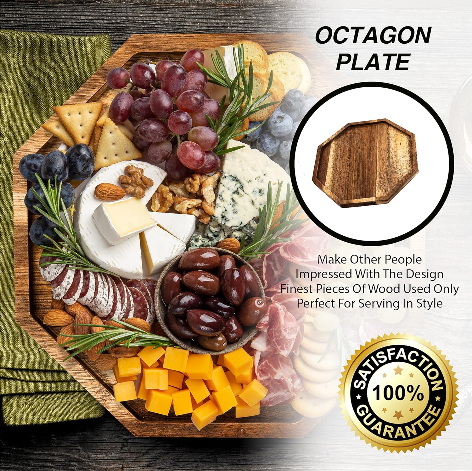 GloBoid Wood Charger Plates & Trays, Wooden Tray For Food & Decor, Wooden Serving Board & Platter, 10’ x 10' Wood Tray & Serving Platters, Acacia Wood Plate Set of 2