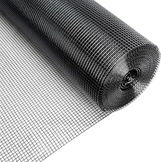 24" x 50' 1/4inch PVC Hardware Cloth Vinyl Coated Chicken Wire Fence Galvanized Welded Mesh Roll for Home Garden Rabbit Cage, Black-PVC