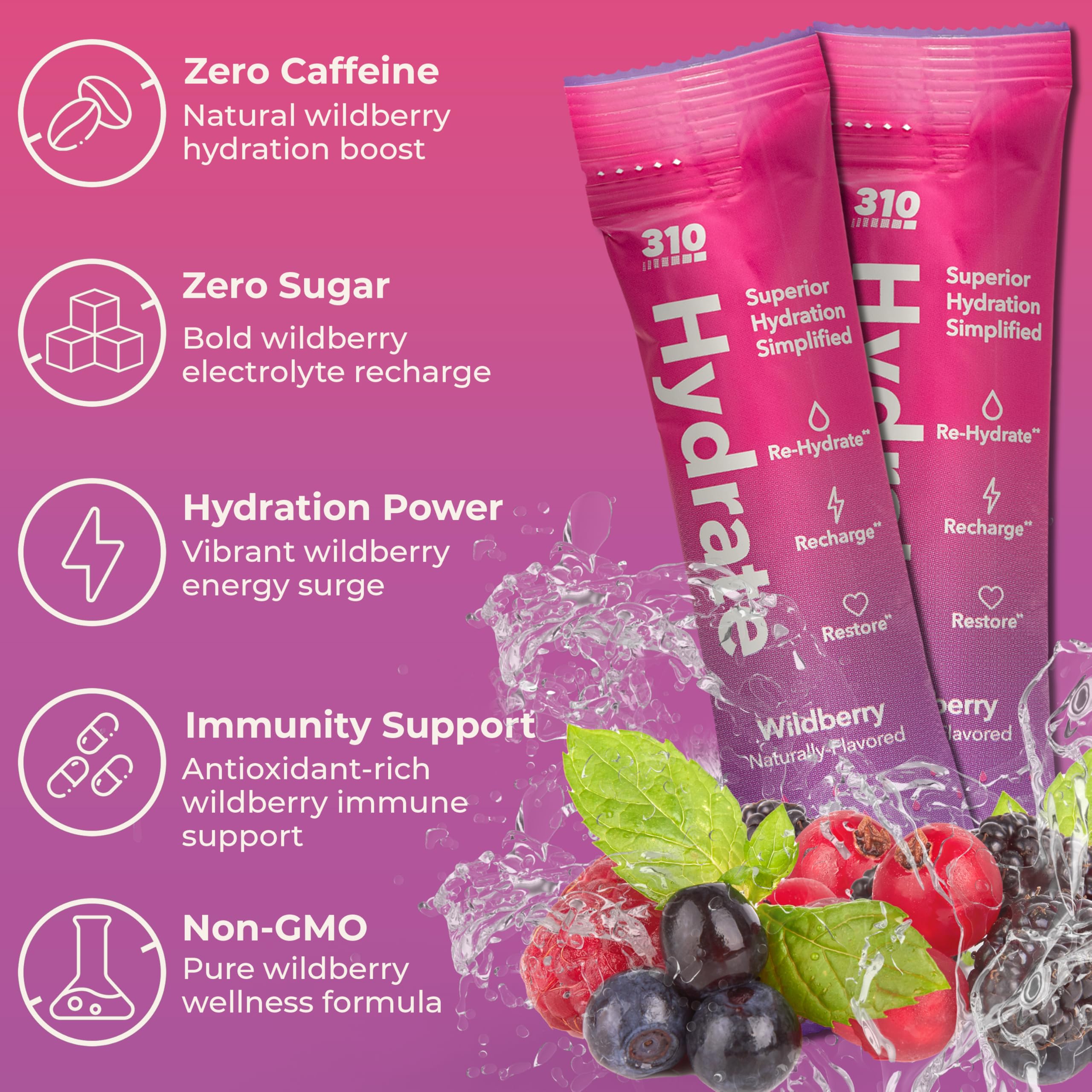 310 Nutrition Sugar Free Electrolytes Powder - Instant Hydration Packets for Daily Fluid Balance - Caffeine-Free Rehydration Drink Mix, Low Calorie & Keto Friendly - Wildberry 15 Singles thumbnail 5