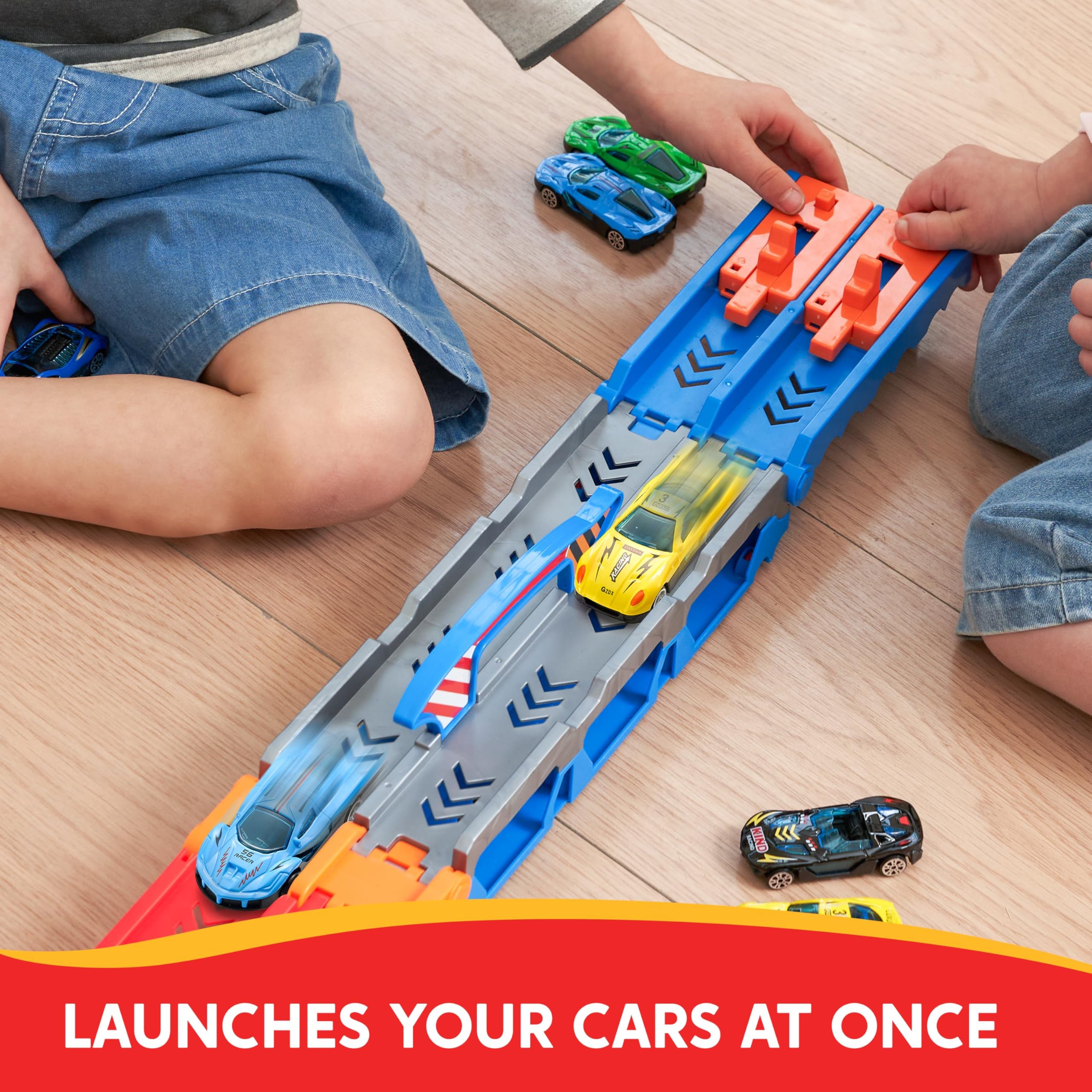 SYNCFUN Transport Race Truck Toy Cars, 2,4 m, gigantyczny tor wyścigowy, składana ciężarówka-transporter, 3-poziomowy zestaw z 12 samochodami, światłami i dźwiękami, prezent dla chłopców w wieku 3, 4