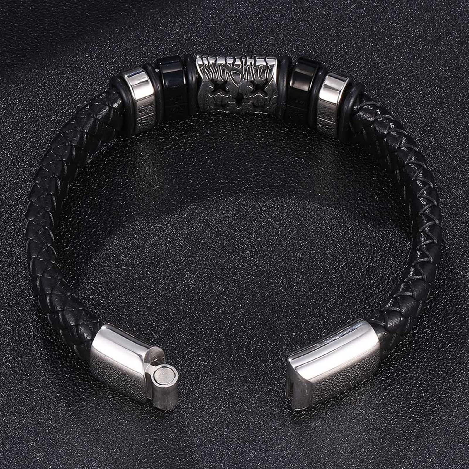 Kettenarmband Männer Edelstahl, Lederarmbänder für Männer schwarz geflochten