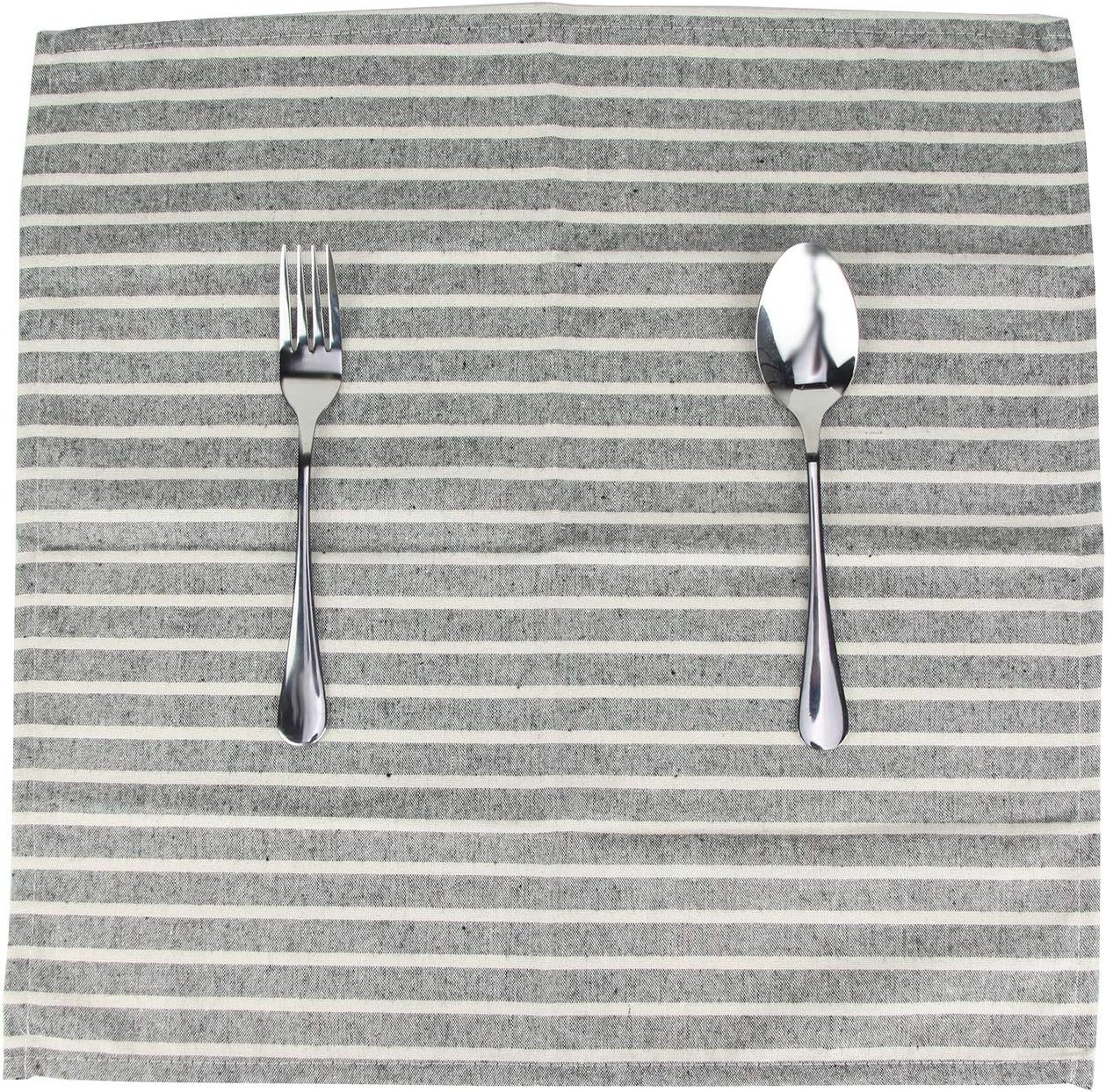 INFEI Soft Broad Striped Linen Cotton Dinner Cloth Napkins - Set of 12 (17 x 17 inches) - for Events & Home Use (Black) : Home & Kitchen