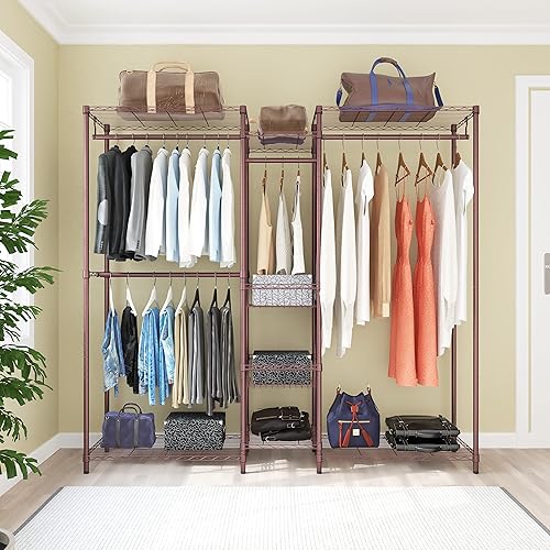 Vista 14 de XIOFIO Perchero de ropa resistente de 6 niveles, organizador de almacenamiento de ropa, estante de ropa de metal, perchero con barra para colgar