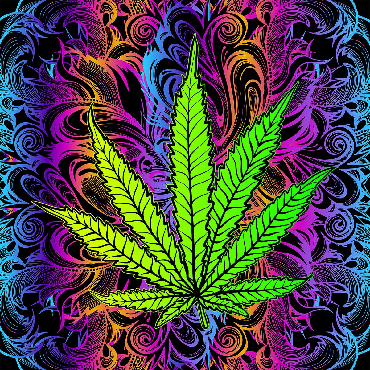 Tela de tapicería de marihuana de The Yard, tela de hojas de cannabis Trippy para tapicería y proyectos de bricolaje en el hogar, tela boho, hippie, botánica impermeable al aire libre, 10 yardas, (92
