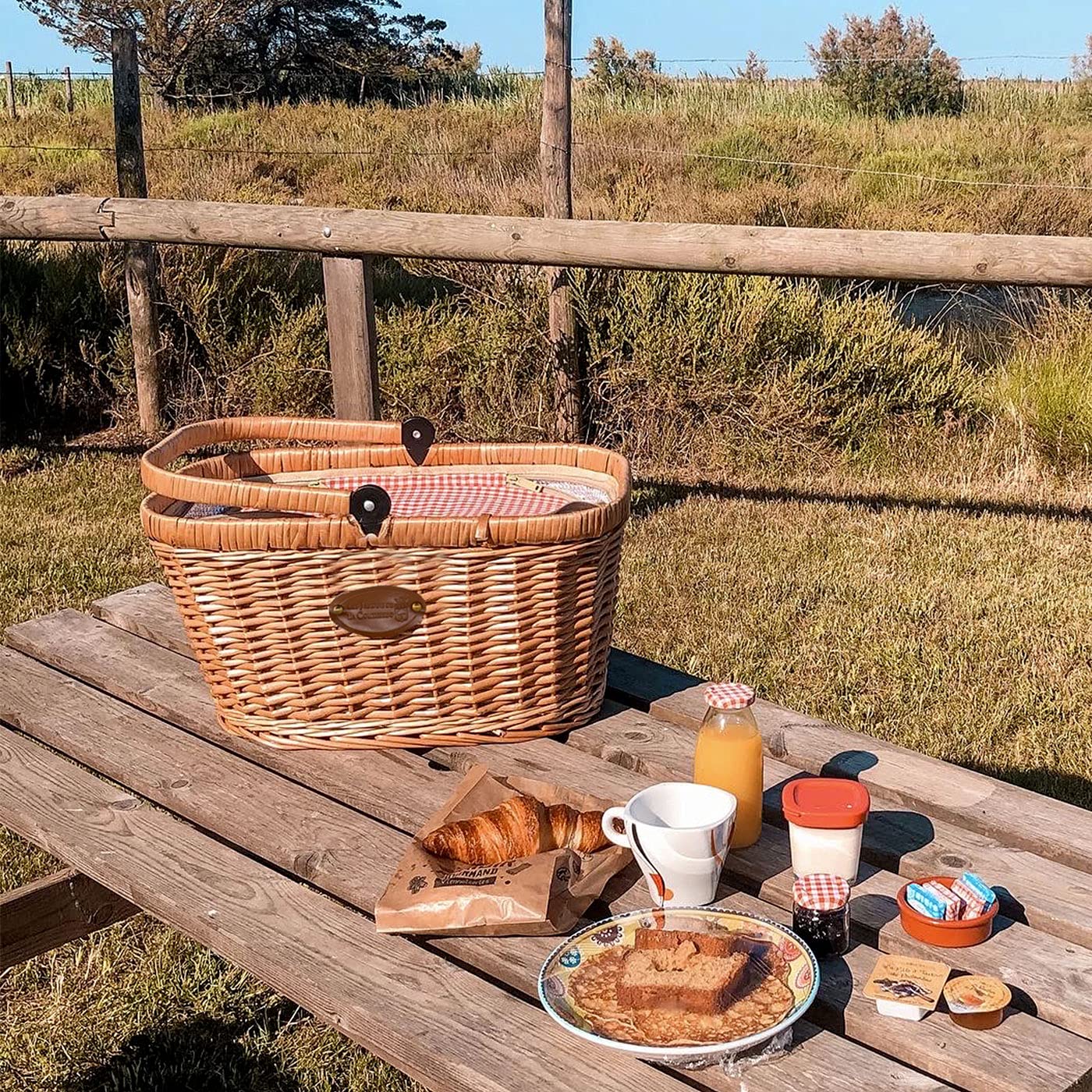 Les Jardins de la Comtesse - Cestino da Picnic Chantilly Lin di Vimini - Scompartimento Isotermico Fisso - Per il Mercato, il Picnic/la Spiaggia - Maniglia Pieghevole - 48 cm x 29