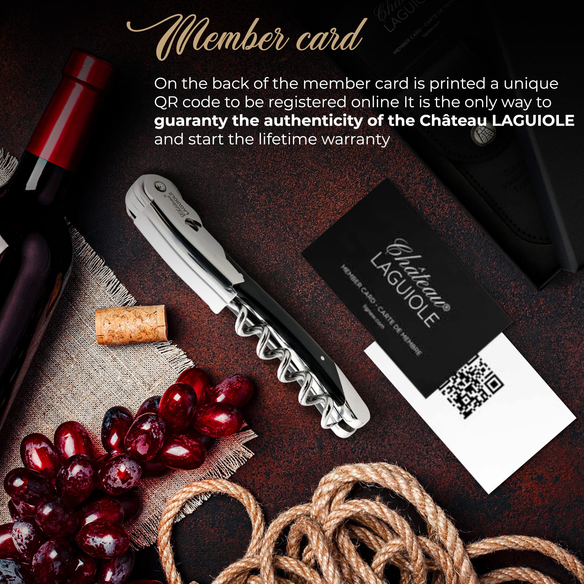 Chateau Laguiole Korkenzieher, französischer Luxus-Weinöffner, Grand Cru schwarzer Horngriff mit Lederscheide und Geschenkbox