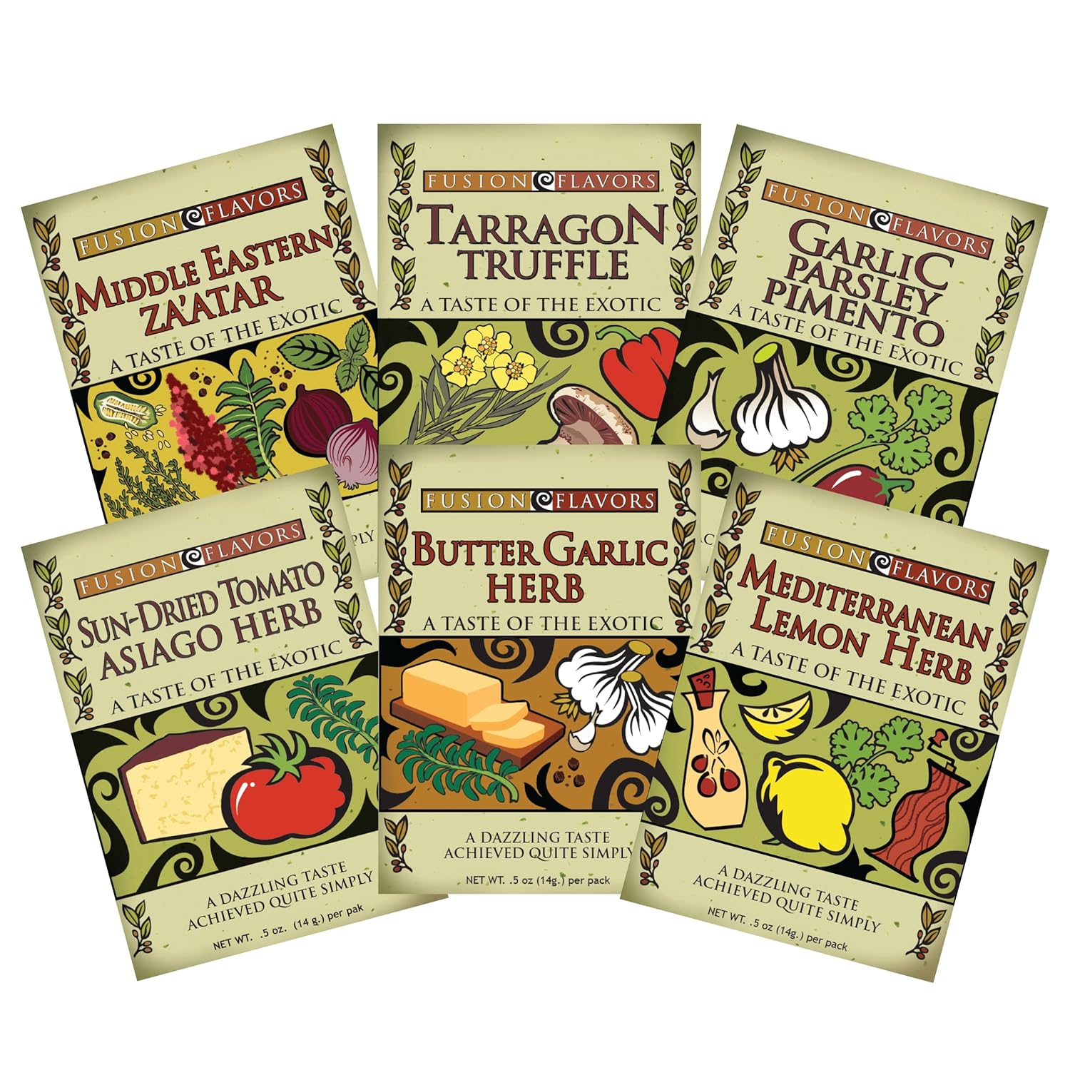 Fusion Flavors Dips and Seasonings Variety Packs - Ultimate Bread Dipping Collection 6 pack