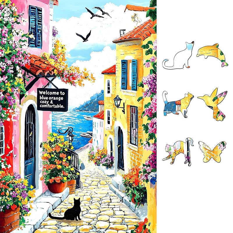 500 Piece Jigsaw Puzzle for Adults Mediterranean Coastal Village Seaside View Puzzles for Adults Colorful Beach Vacation Summer Coastal Town Relaxing Family Activity & Gift 23x 15 Inches