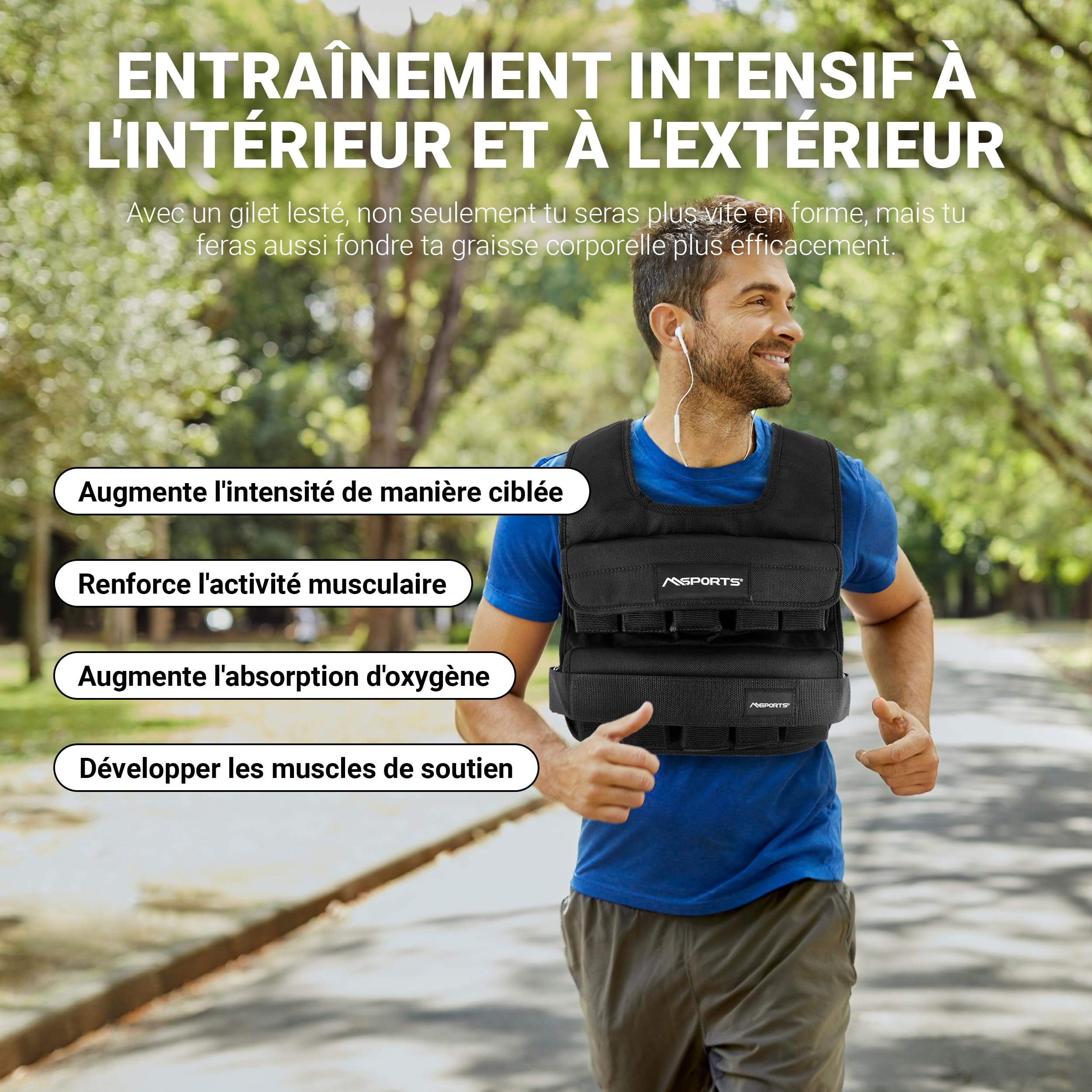 MSPORTS Gilet lesté de qualité supérieure, réglable de 5 kg à 30 kg, pour l'entraînement et la musculation