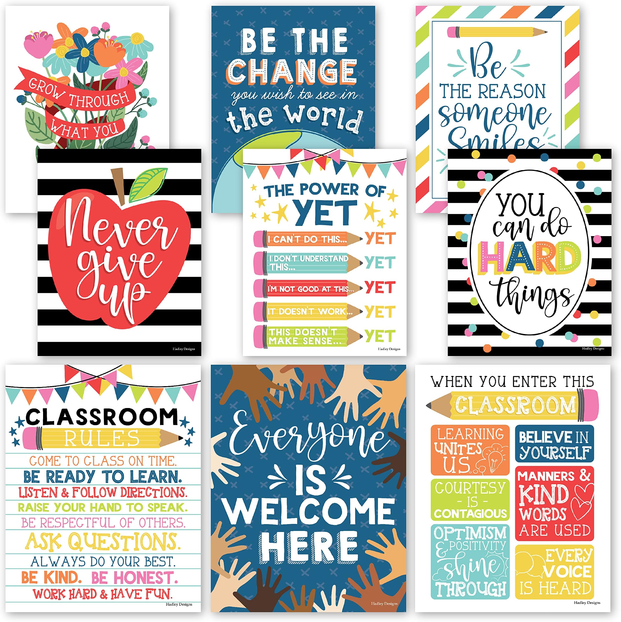 Hadley Designs Motivational Posters For Classroom 9 Growth Mindset Wall ...