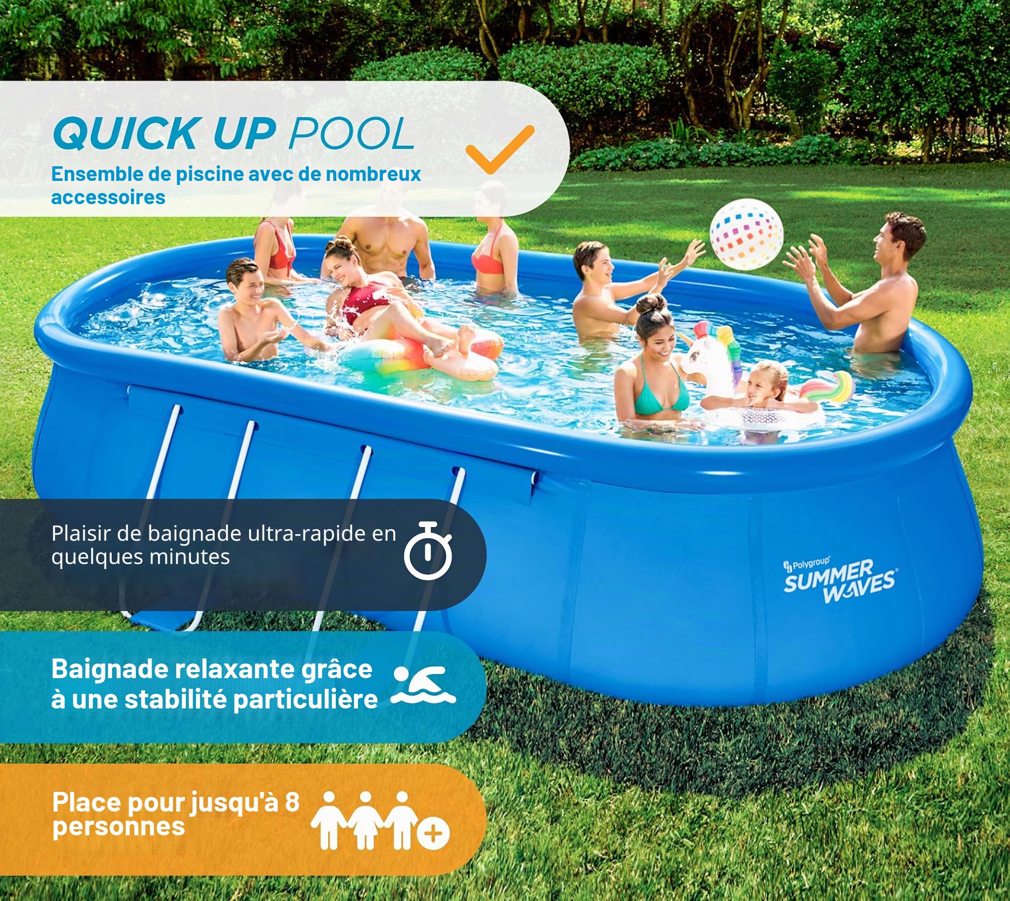 Summer Waves Quick Up Piscine ovale 305 x 549 x 107 cm Bleu Piscine hors sol en plastique