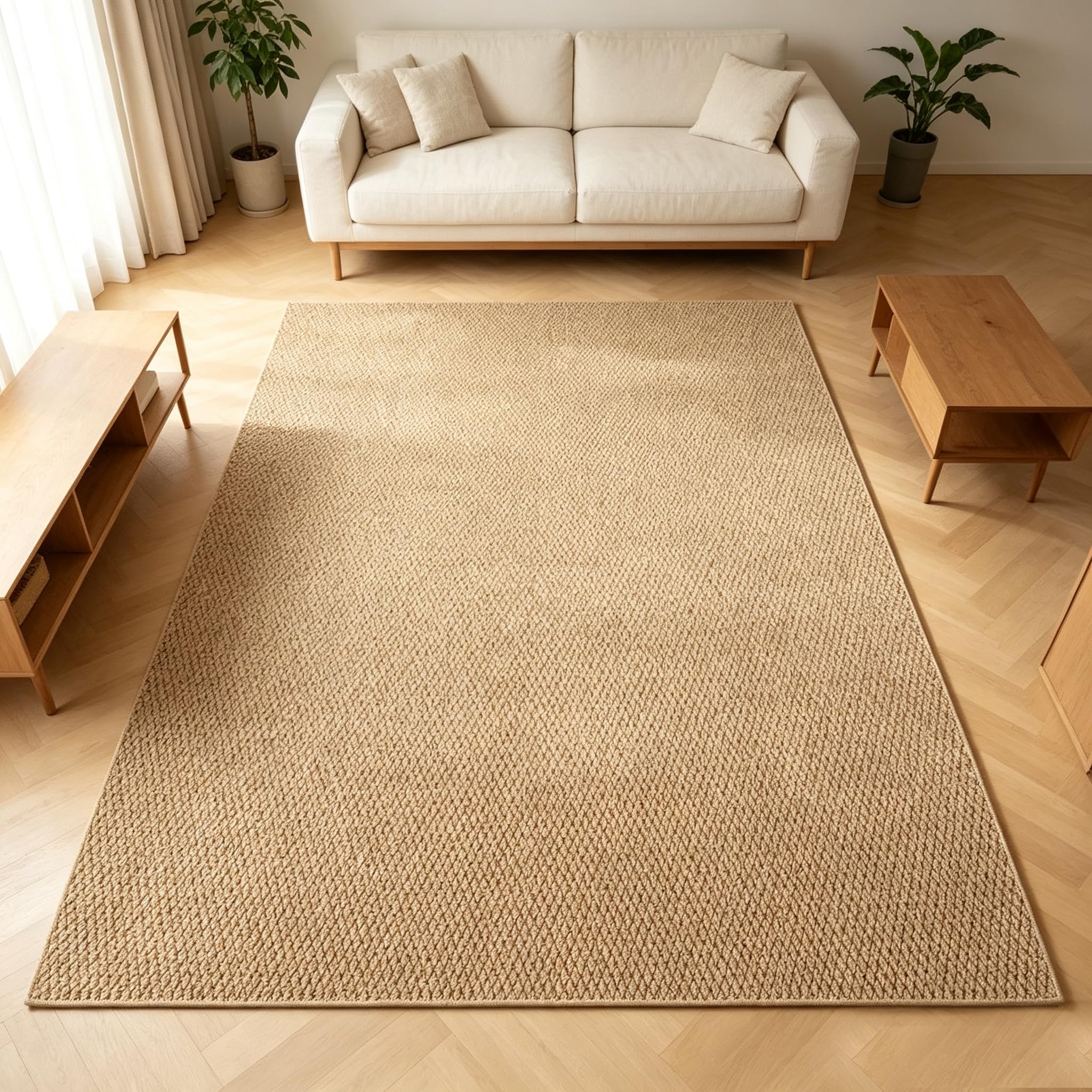 Tappeto resistente alle intemperie, per soggiorno, balcone, cucina, terrazza, tessuto piatto, mélange, tinta unita, naturale (marrone, 200 x 300 cm)