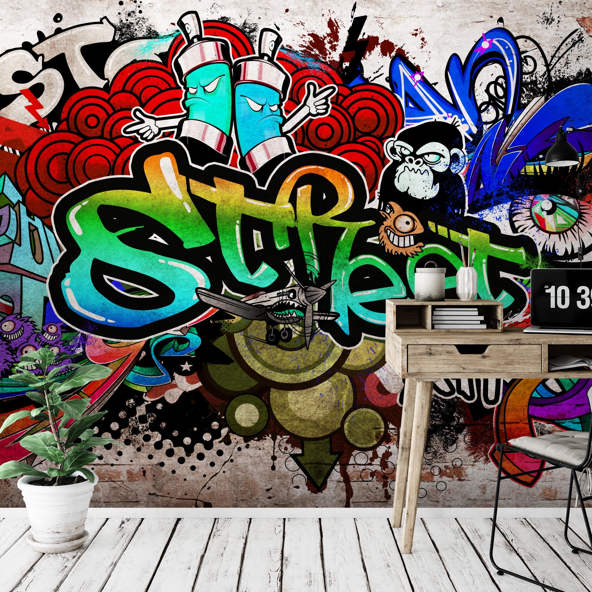 Runa Art - Fototapete Graffiti Streetart - Vlies Wand Tapete Wohnzimmer Schlafzimmer Moderne Wanddeko Bunt 528 x 280 cm 9218015a