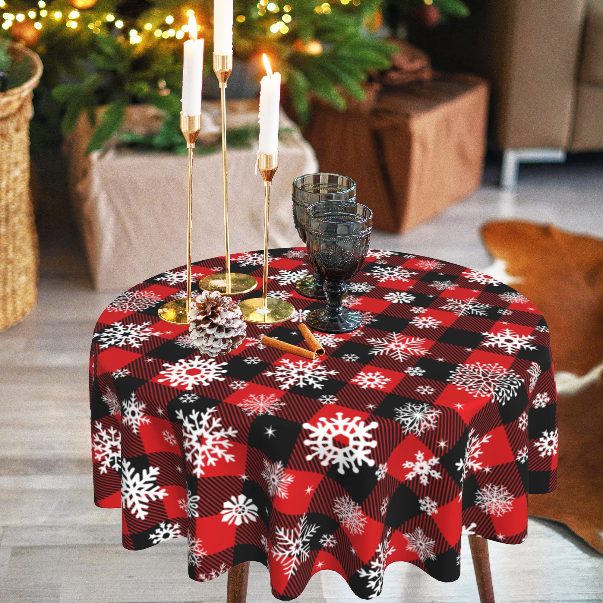 Runde Tischdecke Mit Schneeflocken-Muster – Wasserdichte, Auslaufsichere Weihnachtsdeko Für Runde Tische (177 Cm)