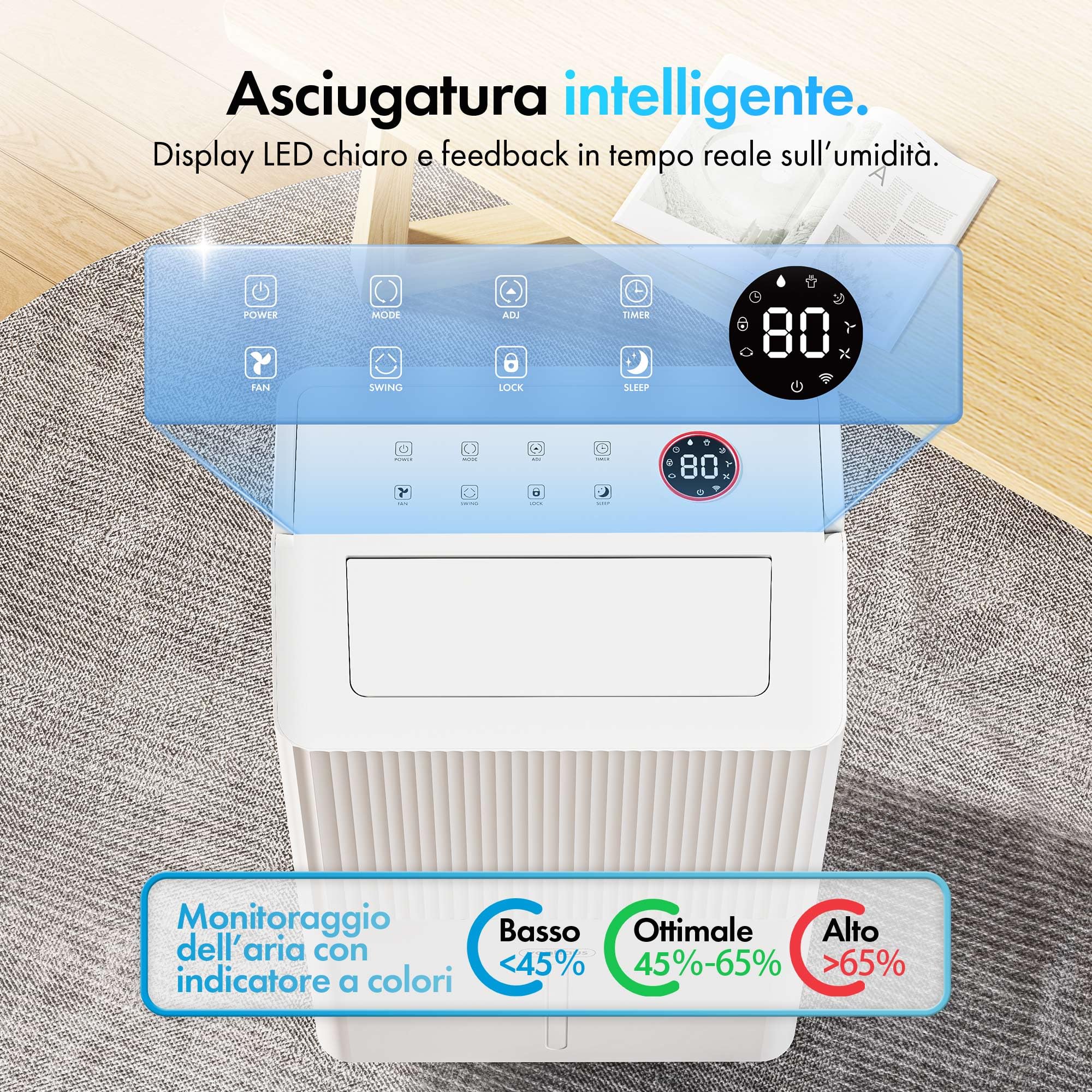 VonHaus Deumidificatore Casa 30L/Giorno con Serbatoio da 5,3L - Deumidificatore WiFi per Casa, Camera da Letto, Lavanderia - Rimuove Umidità, Condensa, Muffa e Odori - Asciuga il Bucato