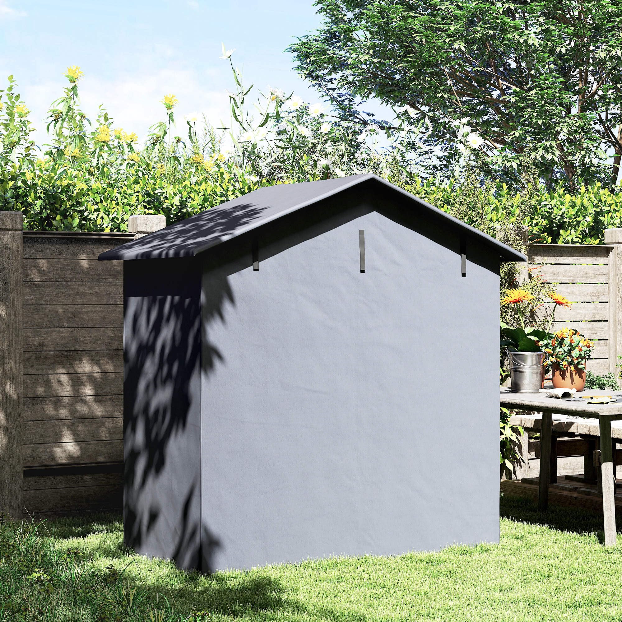 Outsunny Tente de Garage 1,1x2 m avec entrée Enroulable, Cordes et piquets, Acier galvanisé et Oxford 420D Tente de Garage extérieure, pour vélos et Outils de Jardin, UV30+, Gris foncé