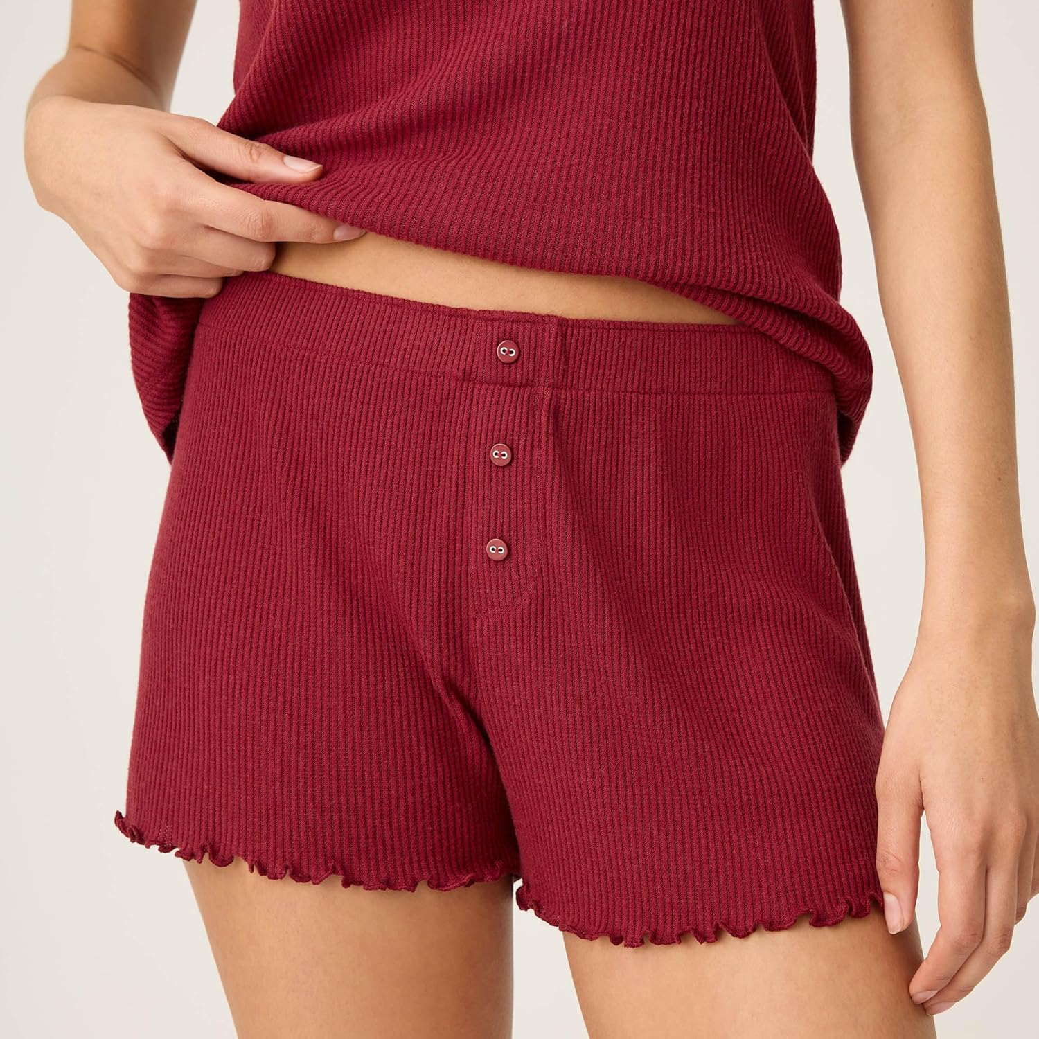 P.J. Salvage Women's Textured Essentials Shorts, Port, Large - Image 5
