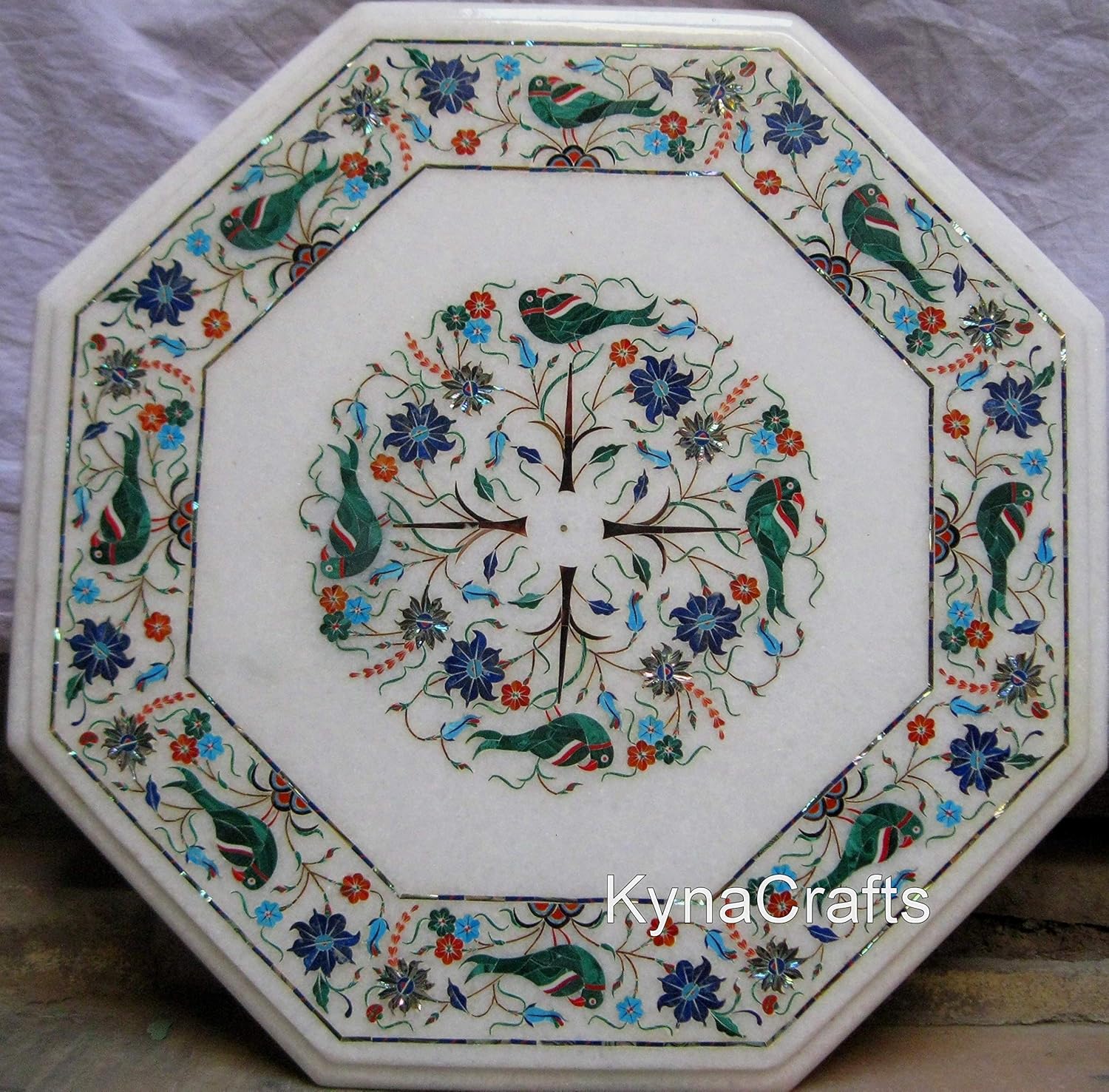 Nature Art Patio and Corner Table Top with Decent Look 24 x 24 Inches Octagon White Marble Coffee Table Top