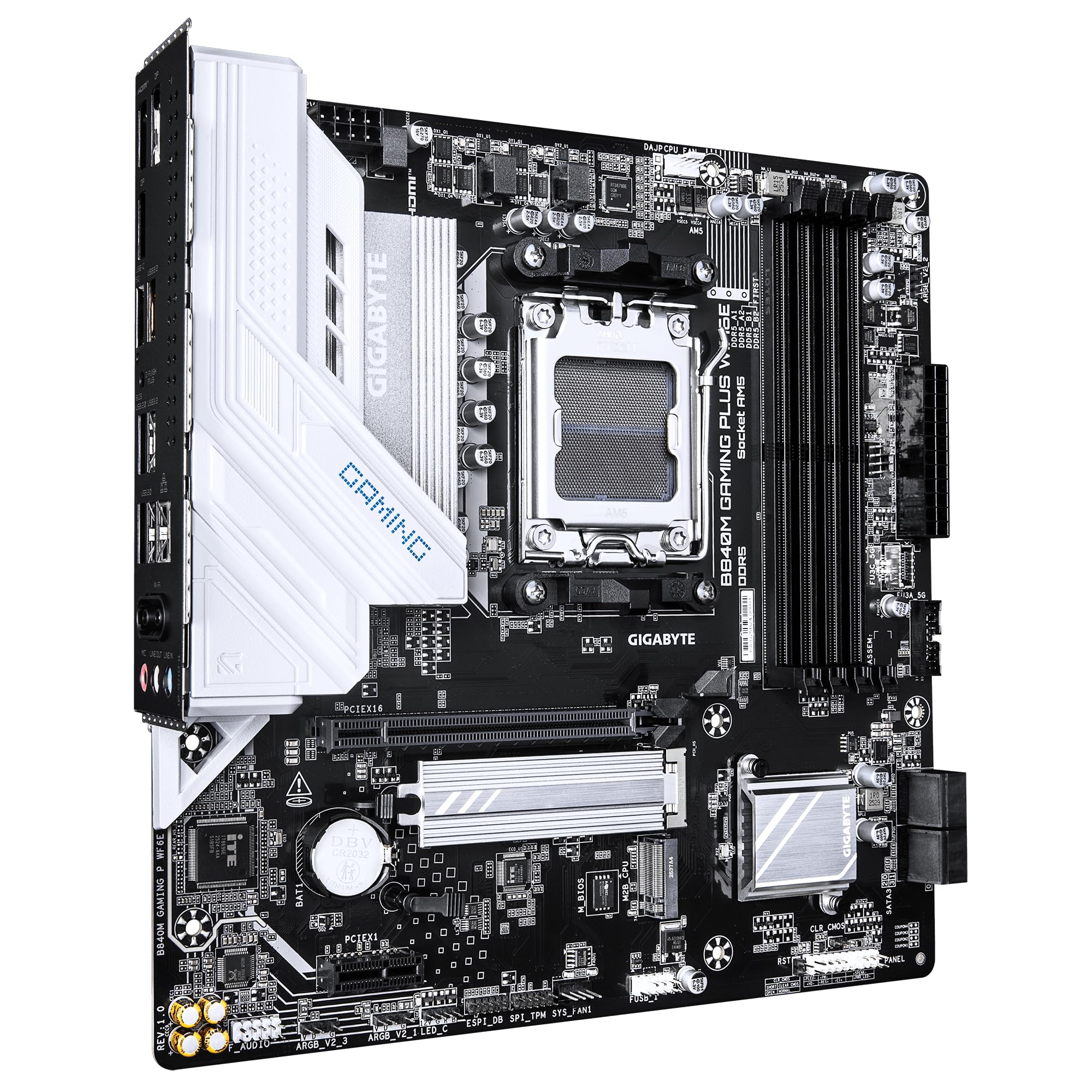 GIGABYTE Płyta główna B840M GAMING PLUS WIFI6E - Procesory AMD Ryzen 9000, 8+2+2 fazy VRM, do 8200 MHz DDR5(O.C), 2xPCIe 4.0 M.2, Wi-Fi 6E, 1 GbE LAN, USB 3.2 Gen 2