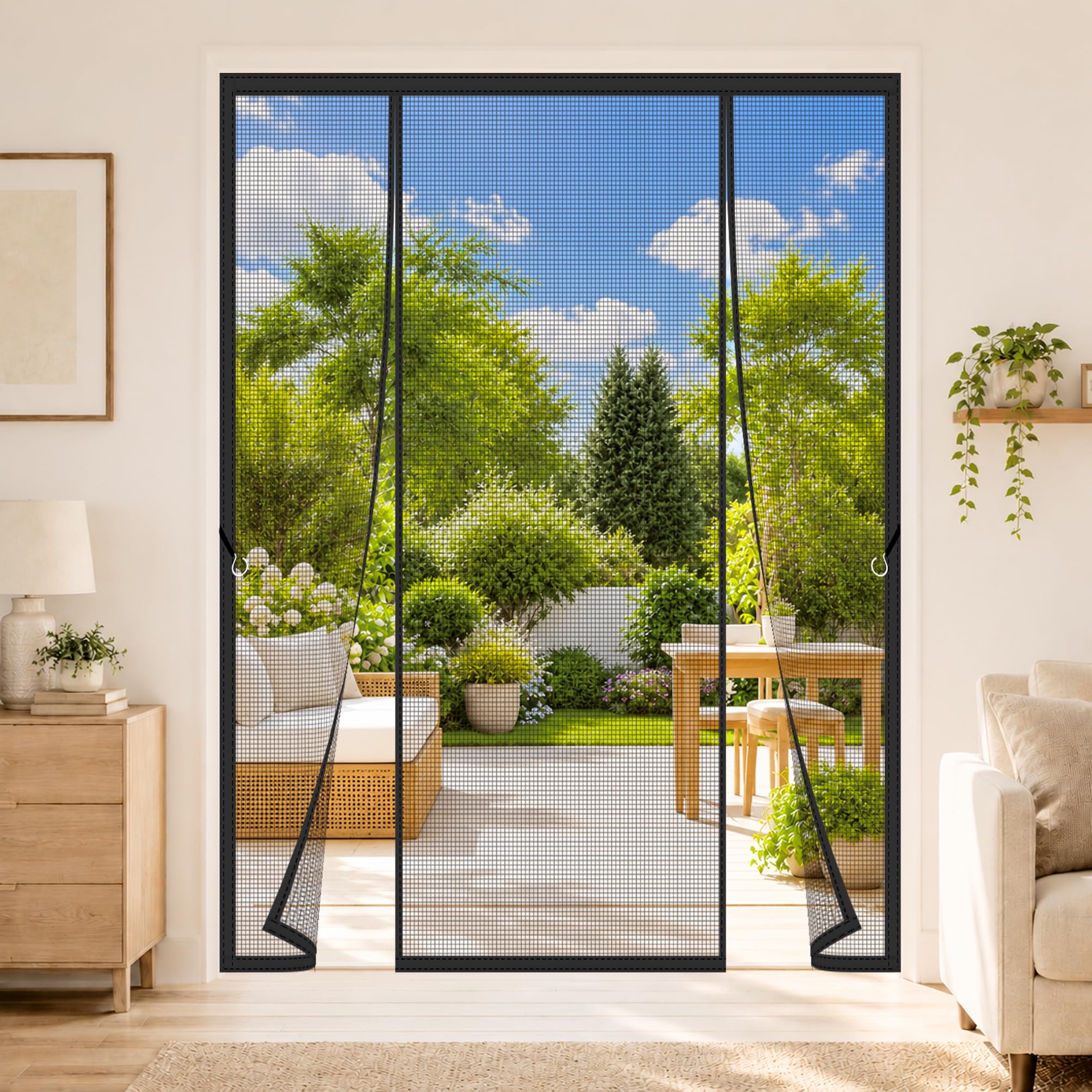 Magnetic Screen Door for Double Doors 175x265cm Hands-Free Entry with Powerful Automatic Magnetic Closure for Big Door Frames Where Maximum Airflow Matters Most Black