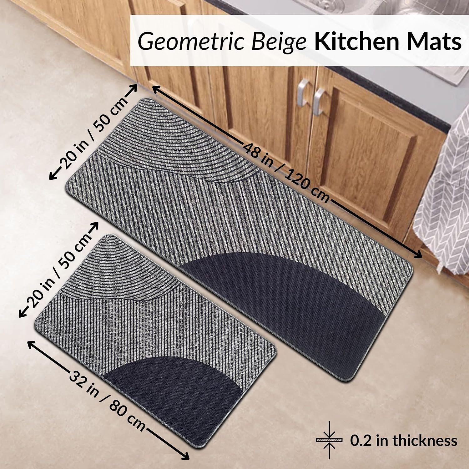 EVIDECO French Home Goods Geometric Gray Kitchen Mat Set