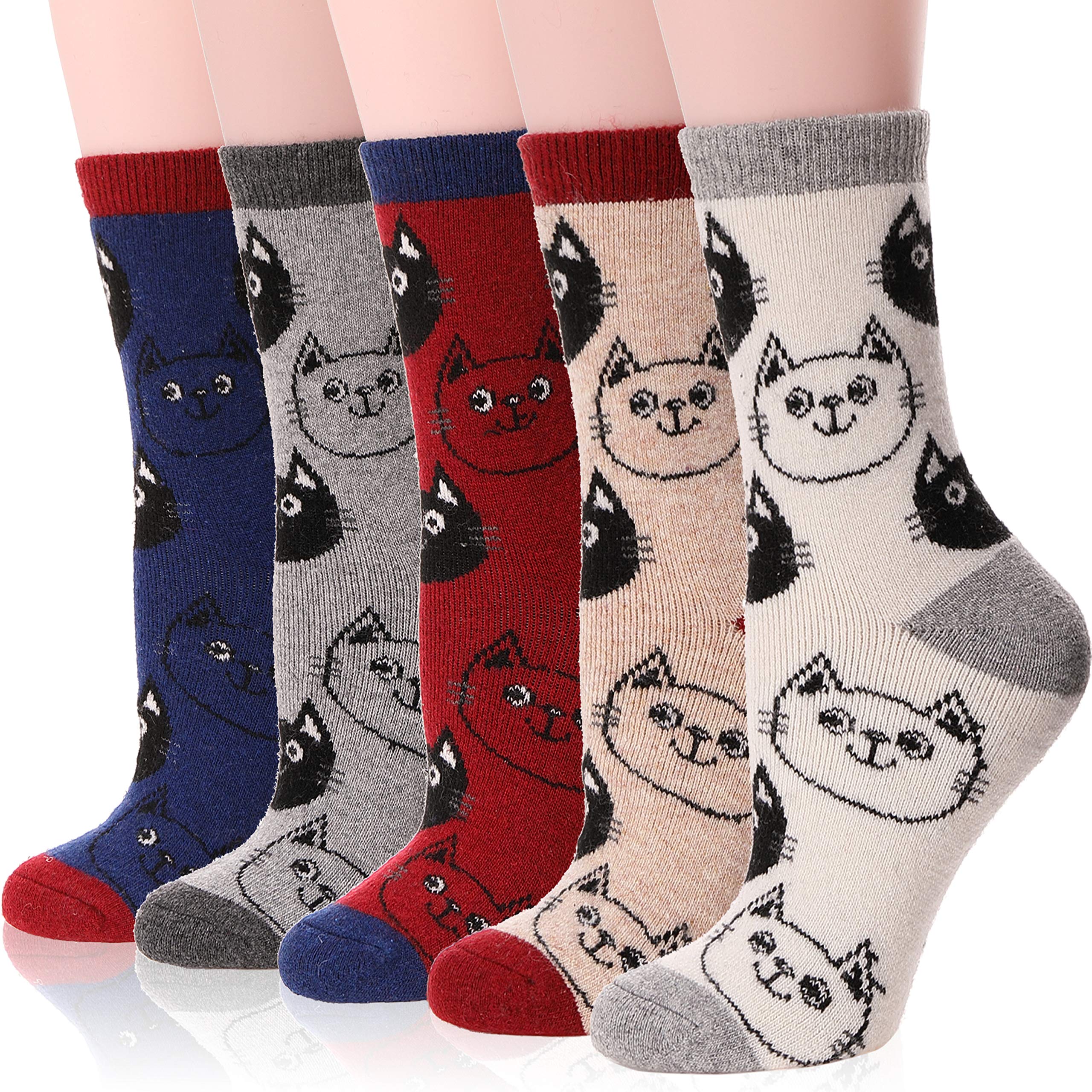 EBMORE Merino Wool Socks for Women Hiking Thermal Warm Winter Thick Boot Cozy Crew Comfy Work Socks for Ladies 5 Pairs