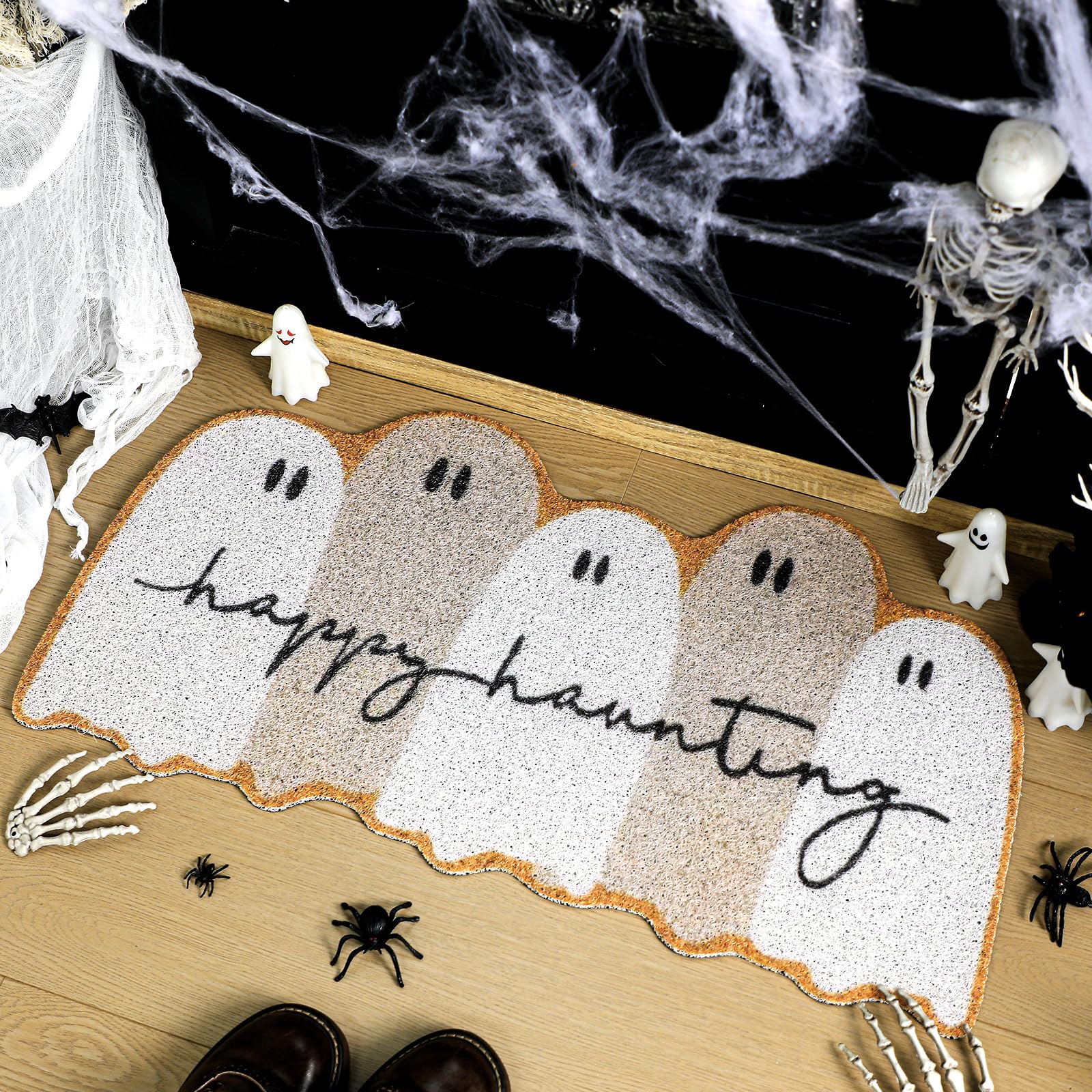 Tinideya Halloween Ghost Welcome Doormat Outdoor Ghost Coir Door Mat Cute Outdoor Indoor Entrance Door Mat Non Slip Rubber Backing for Halloween Front