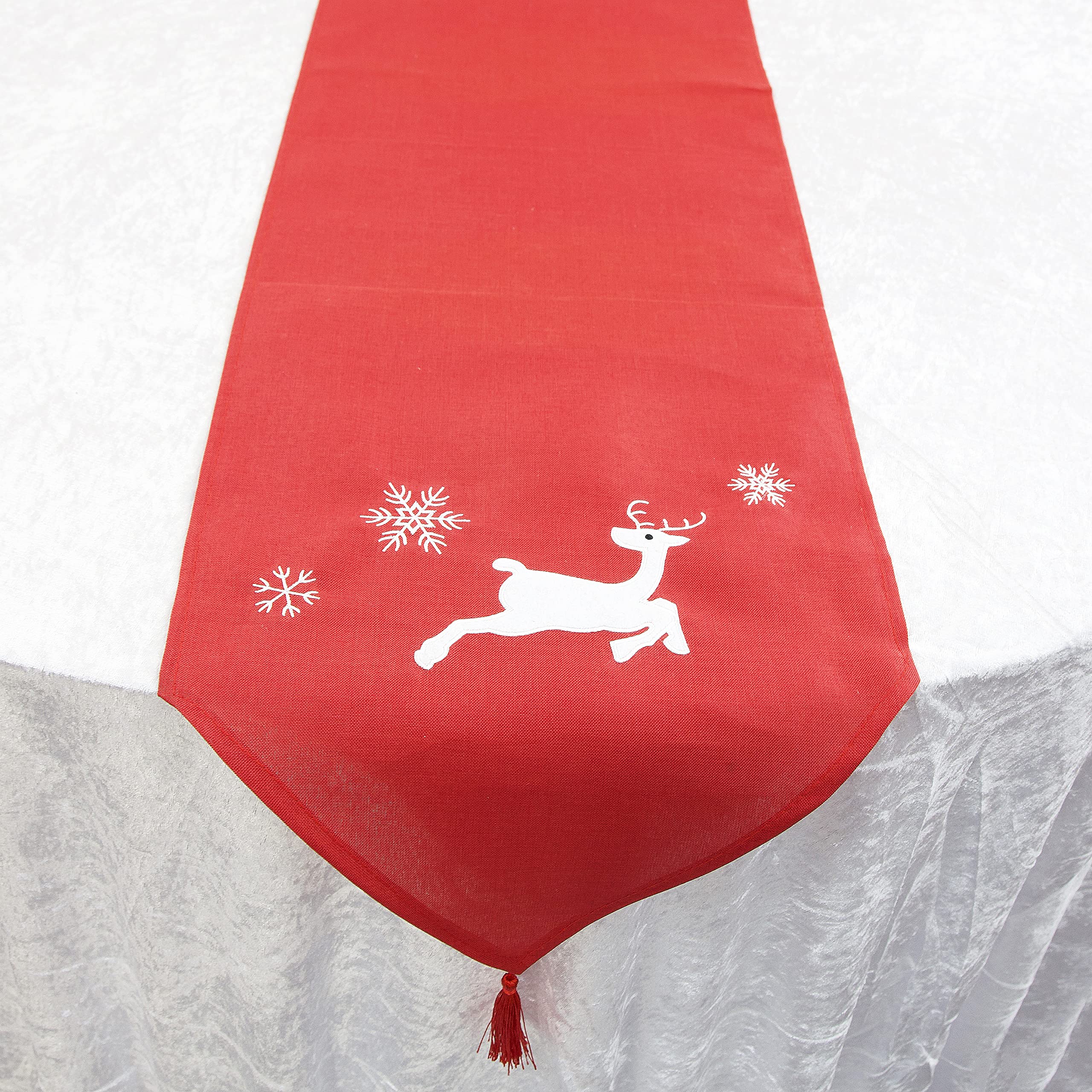 Decor Essentials Red Xmas Tartan Sashes / Table Runners / Napkins Festive Christmas Dinner Christmas Decor ( Runner With White Reindeer)