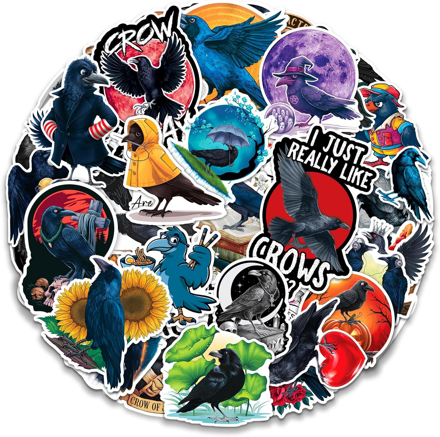 Amazon.com - MONIZY Crow Stickers 50 Pieces Crows Black Bird Sticker ...