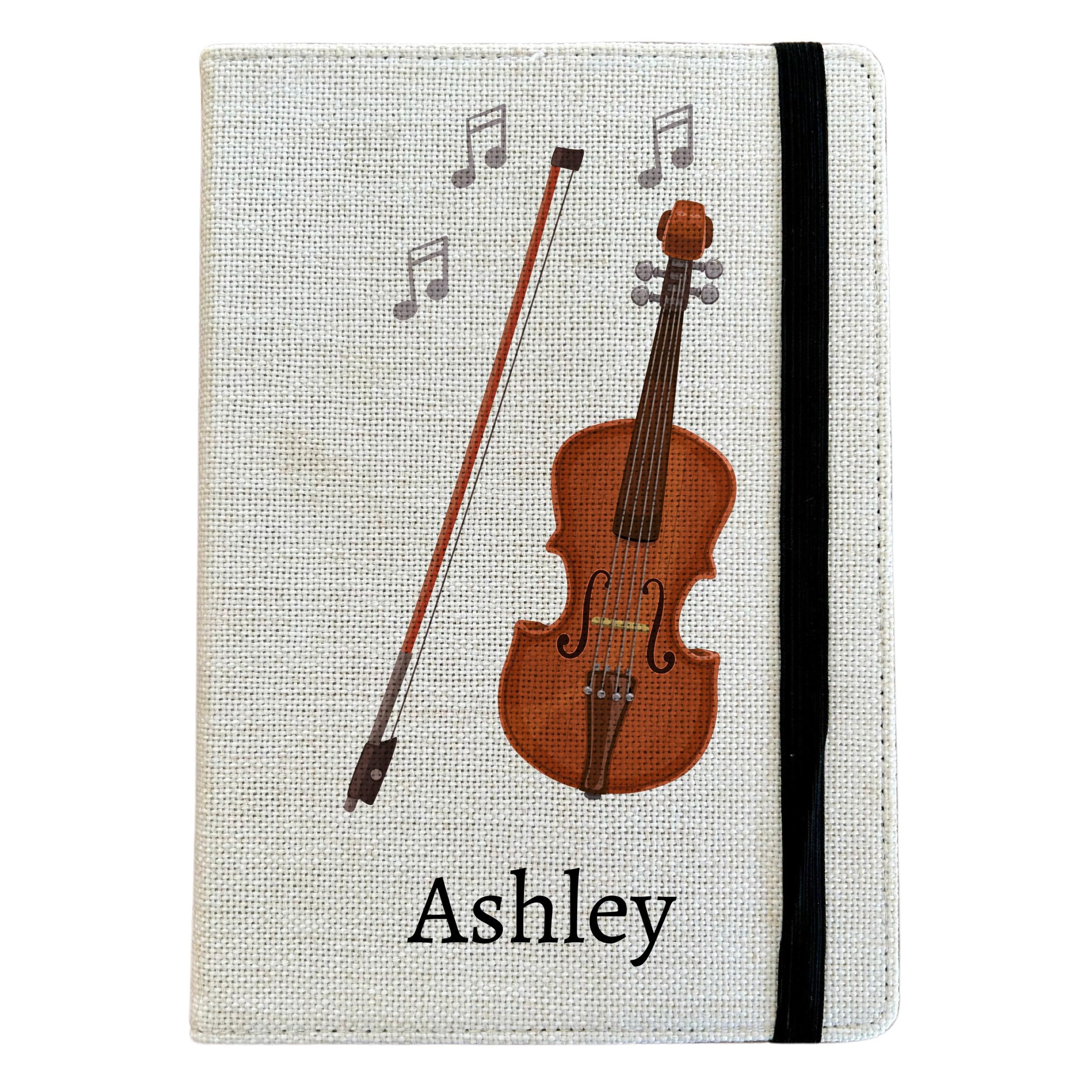 Personalised Violin A5 Notebook - Custom Musical Instrument Lined Journal - Reusable Hobby Notebook Cover - Linen Hardback Journal Cover