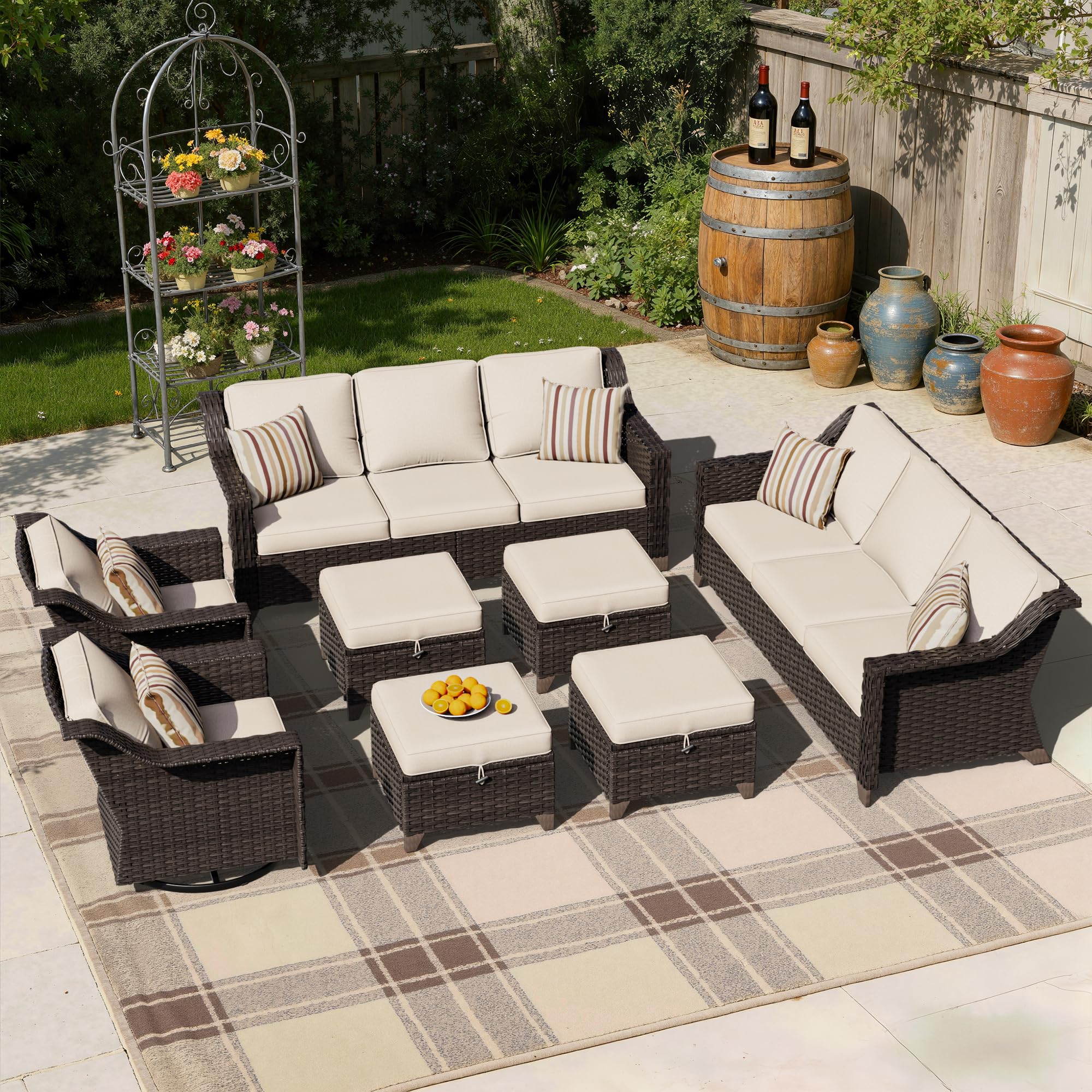 9 Piece Patio Furniture Set, Wicker Outdoor Conversation Set
