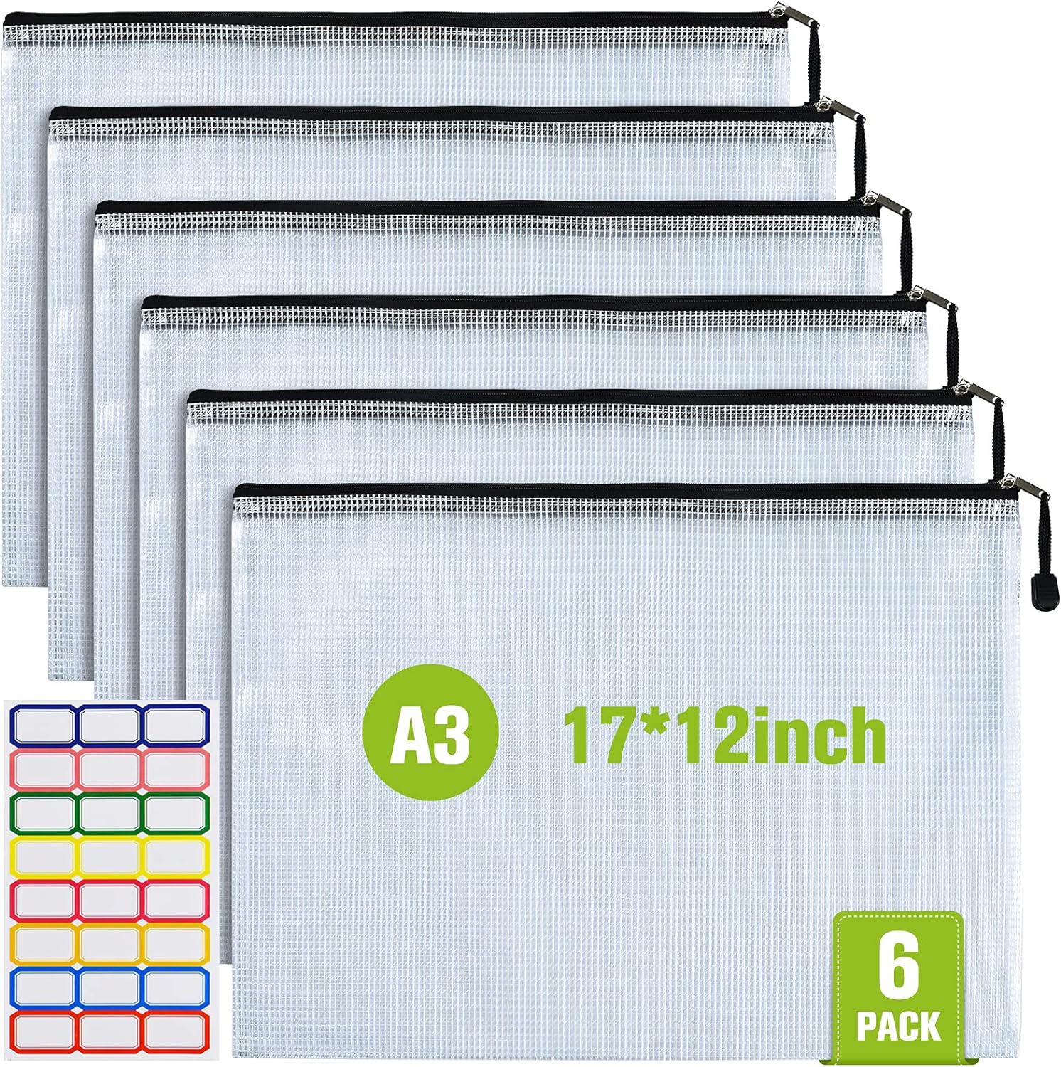 Mesh Zipper Pouch, 6PCS Waterproof Plastic Mesh Zipper Bag