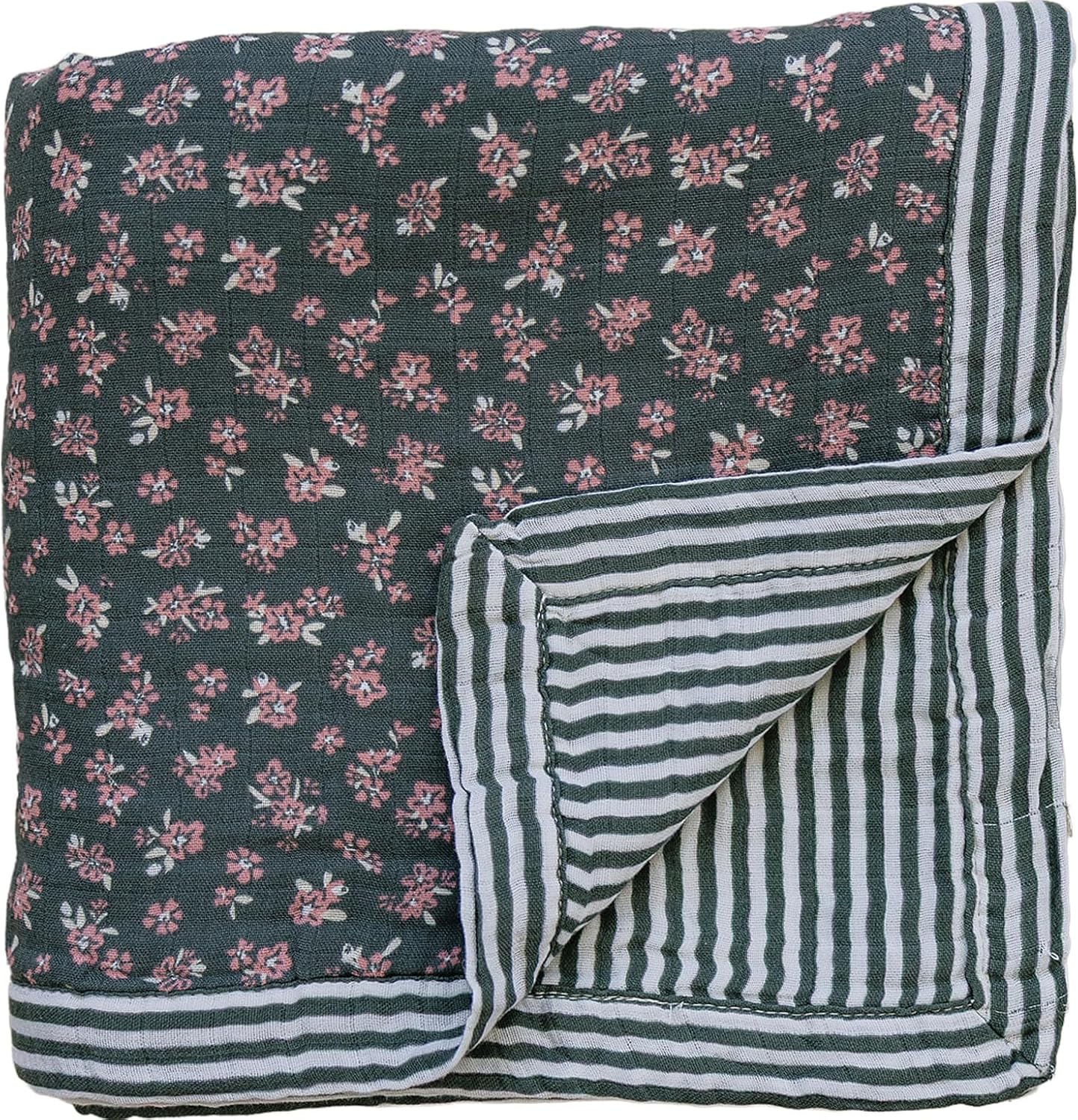 Mebie Baby Muslin Quilt, Cream Lace, 100% Cotton Baby Blanket for Girls & Boys, Newborns to Toddler, Soft Swaddle Blanket, 47"x47"