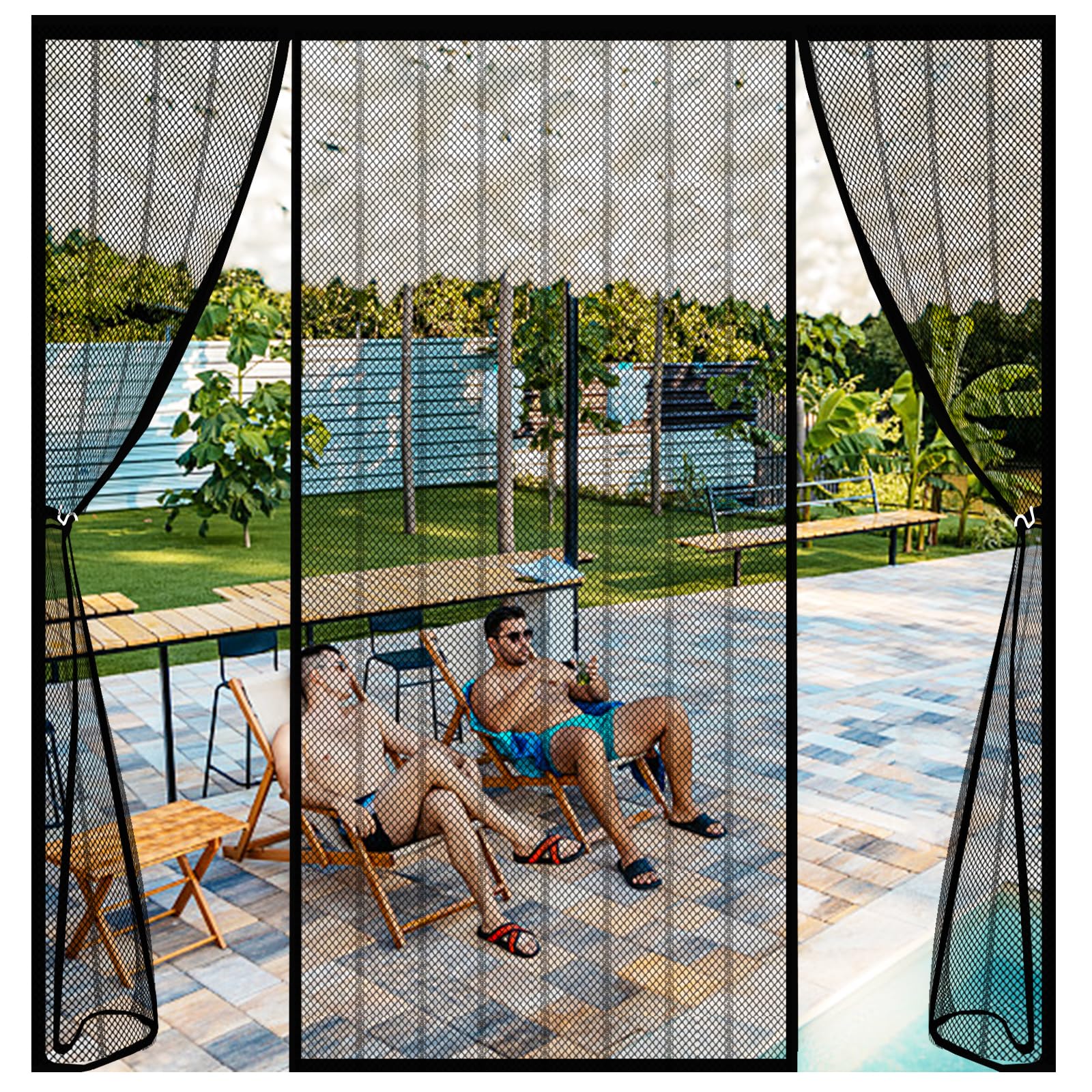 Magnetic Fly Screen Door, Double Door Screen Curtain for Sliding Door with Powerful Magnets and Full Frame Magic Tape, Double Door Anti Mosquito Mesh Fly Curtain, Black-A, Custom Size
